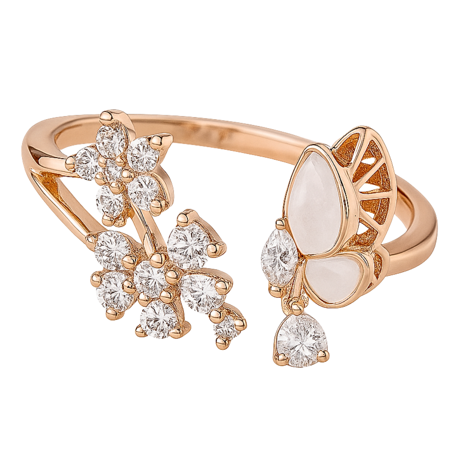 AD Elegant Butterfly & Floral Imitation Ring