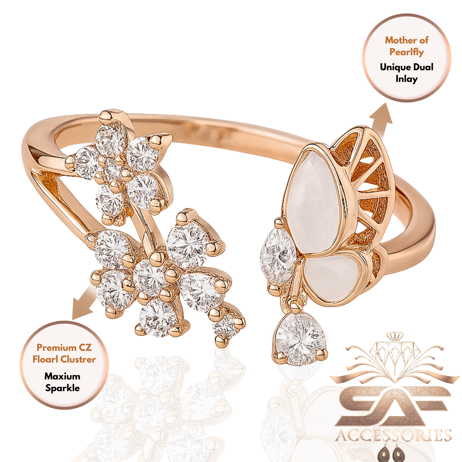 AD Elegant Butterfly & Floral Imitation Ring