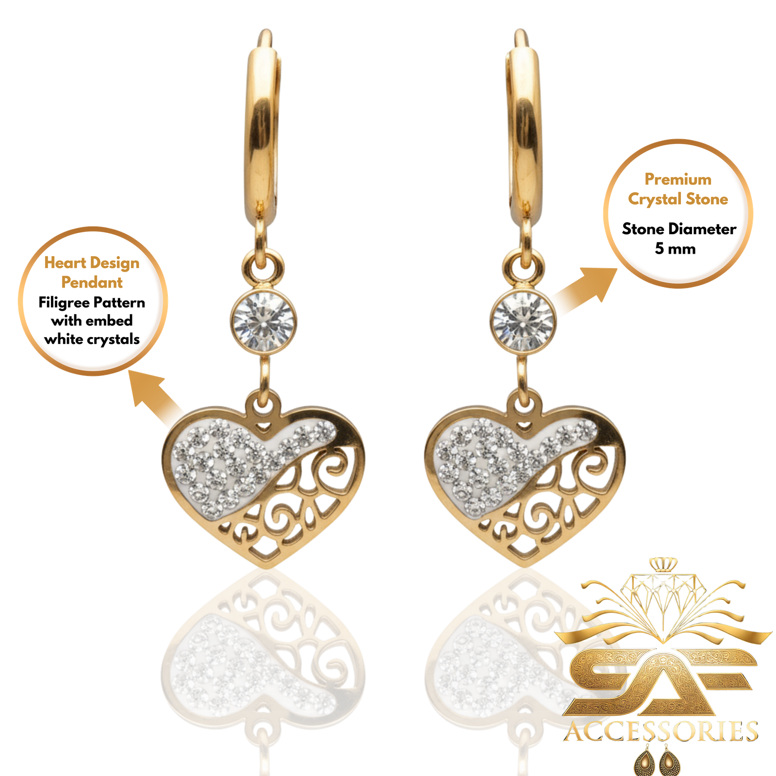 AD Golden Heart Beat Hoop Earings