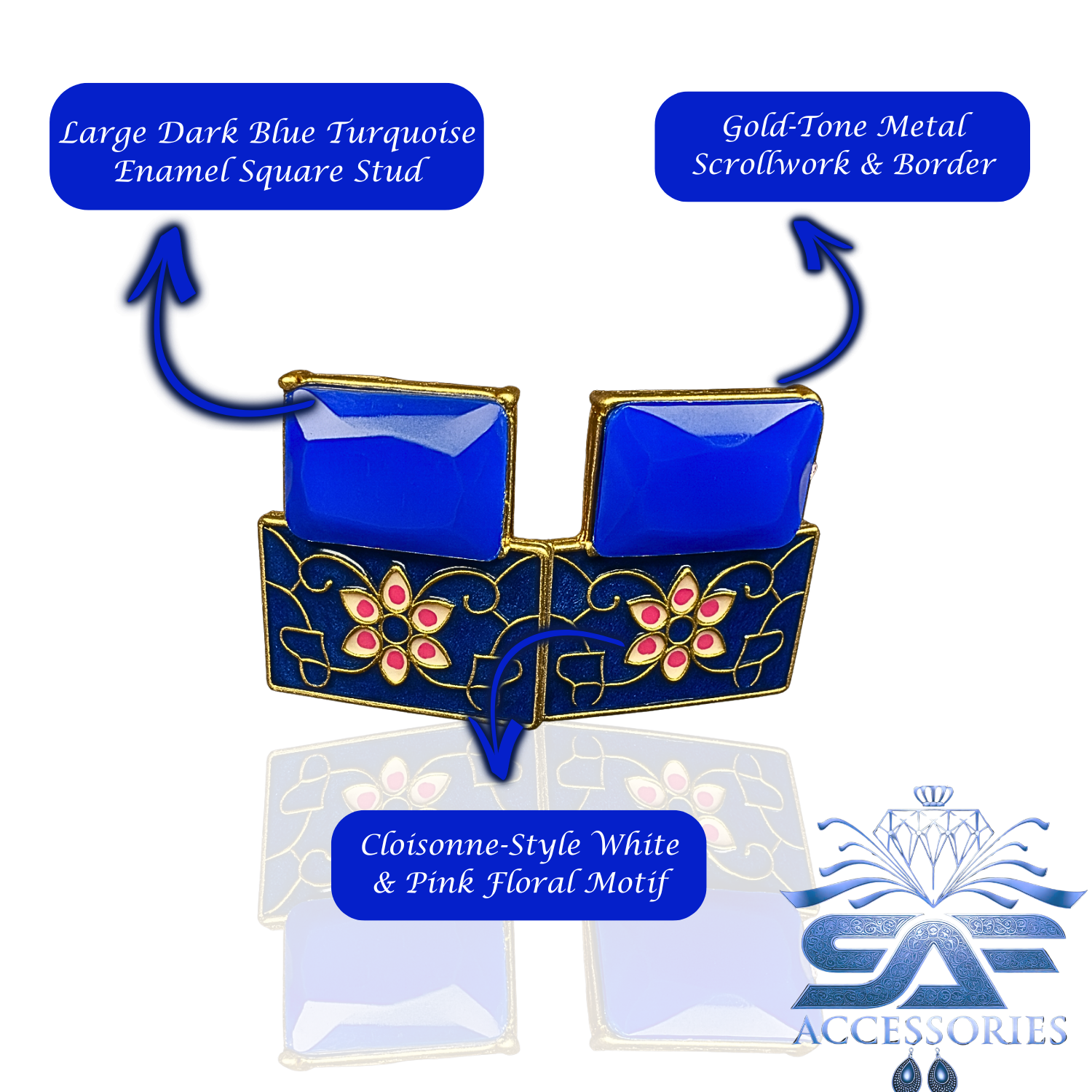 Dark Blue Meenakari Flower Earings