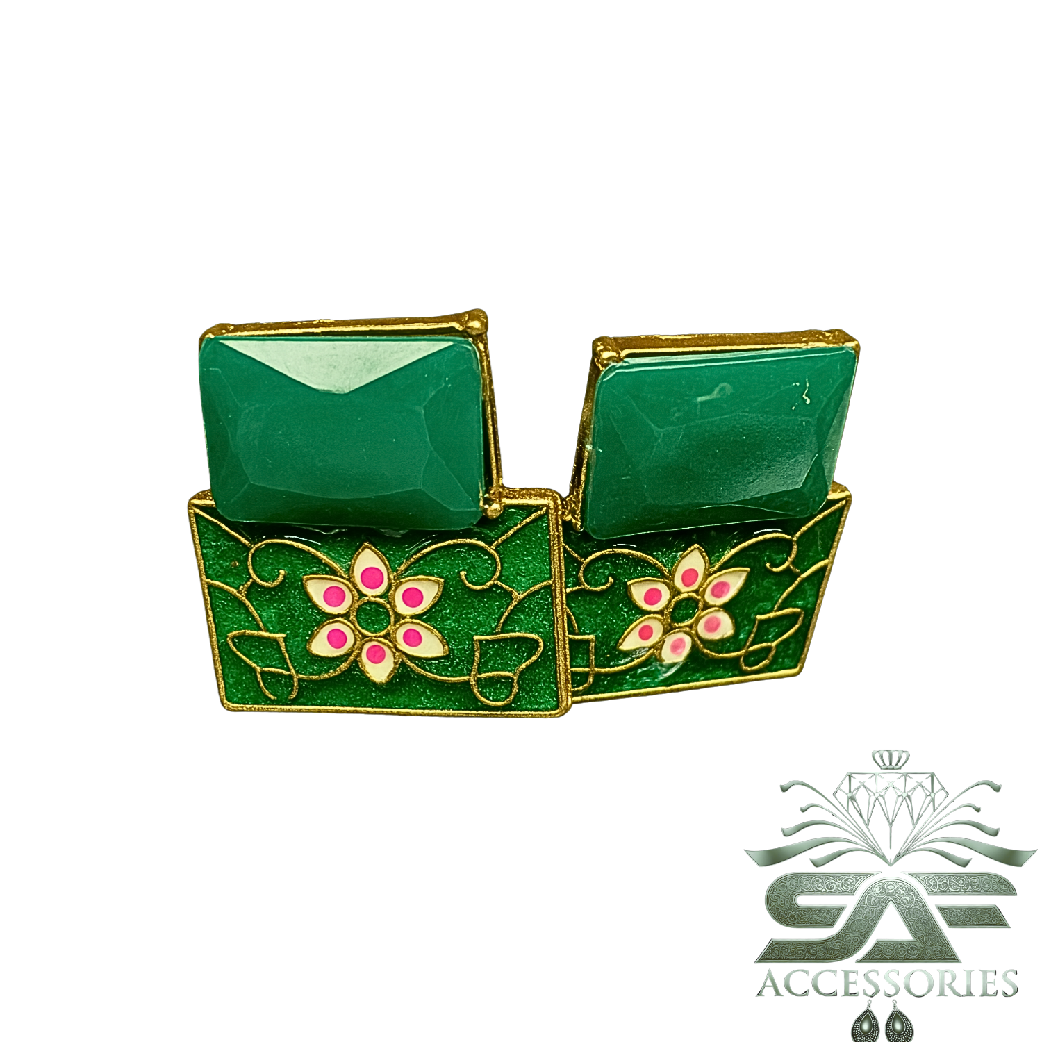 Dark Green Meenakari Flower Earings