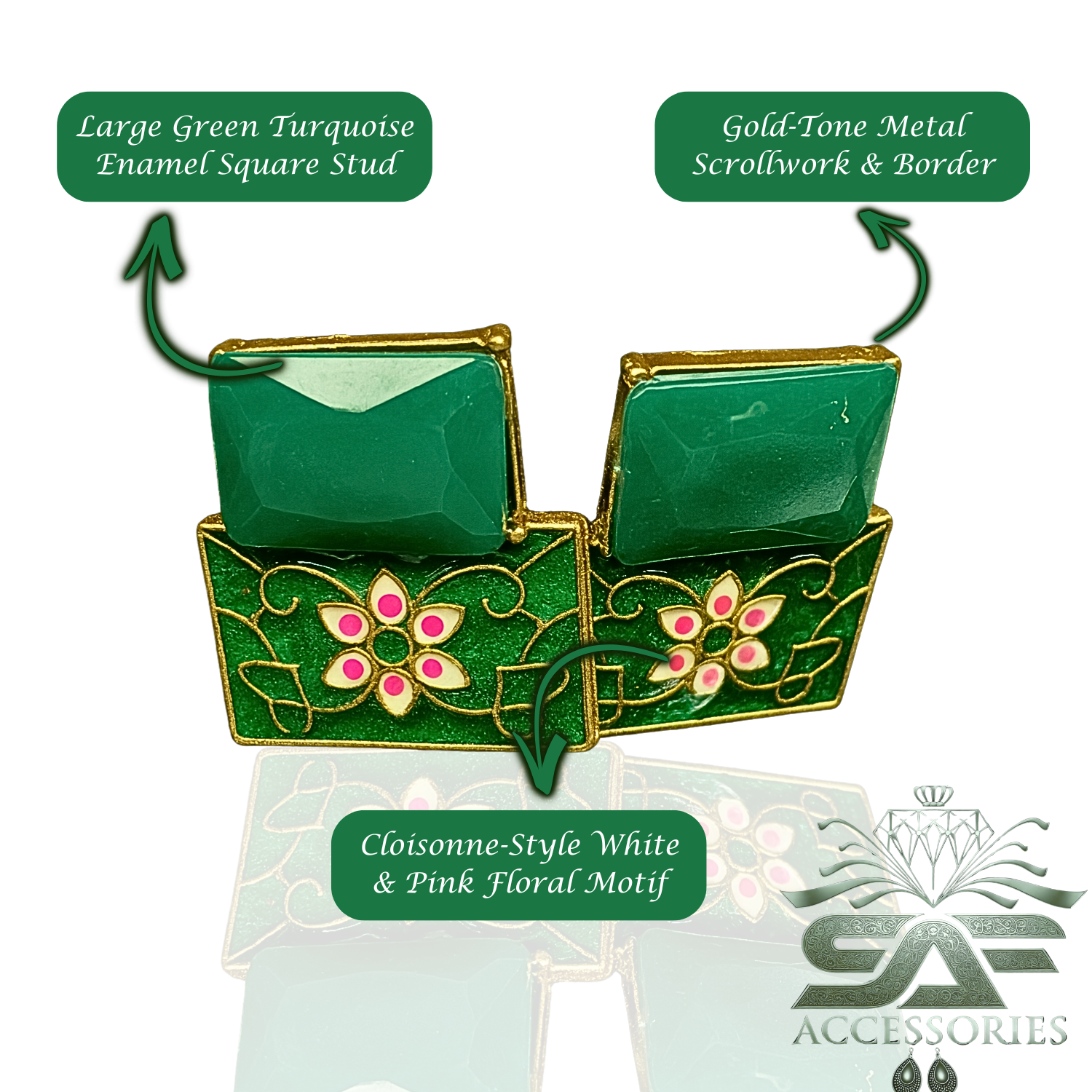 Dark Green Meenakari Flower Earings