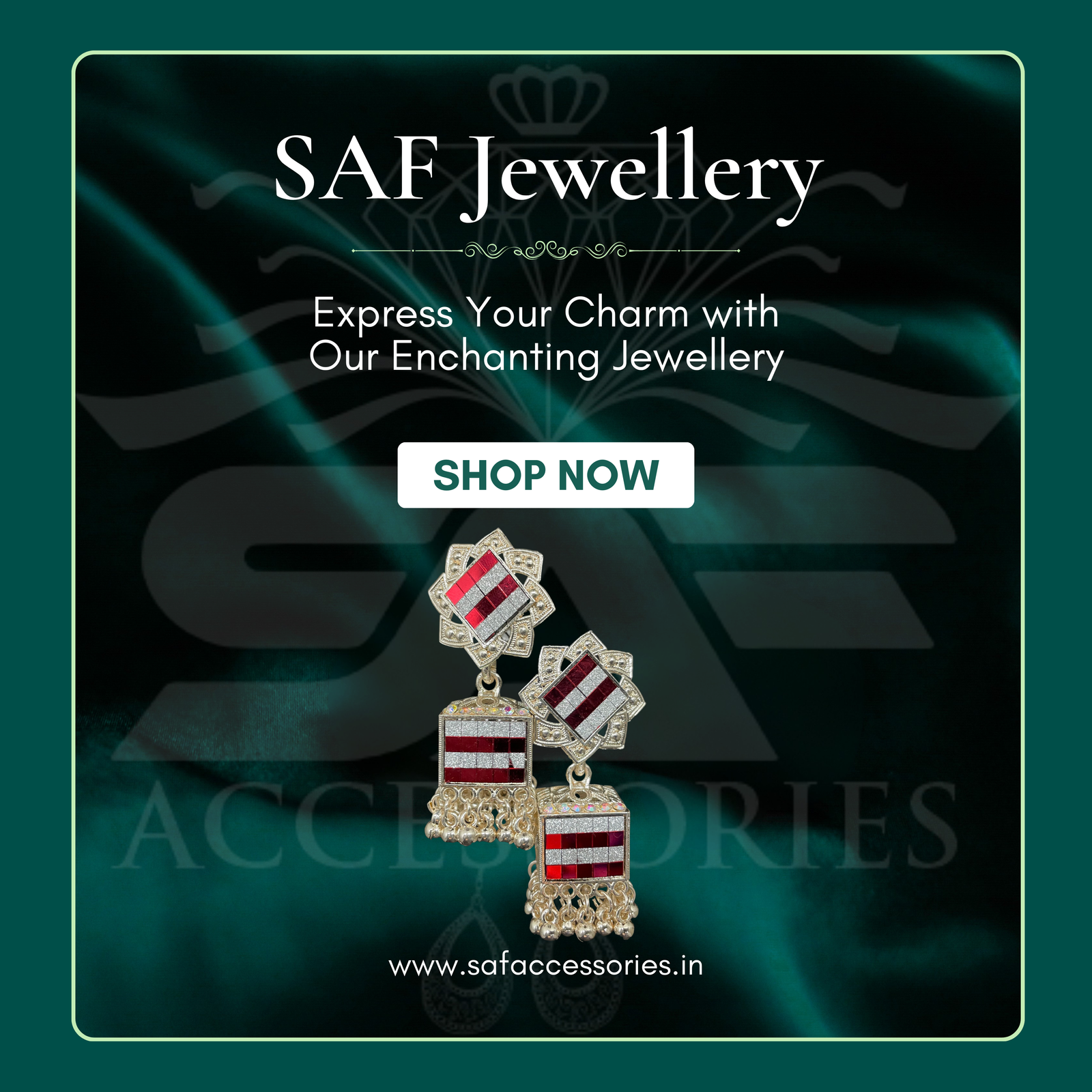 Elegant Red Mirror Work Statement Earings