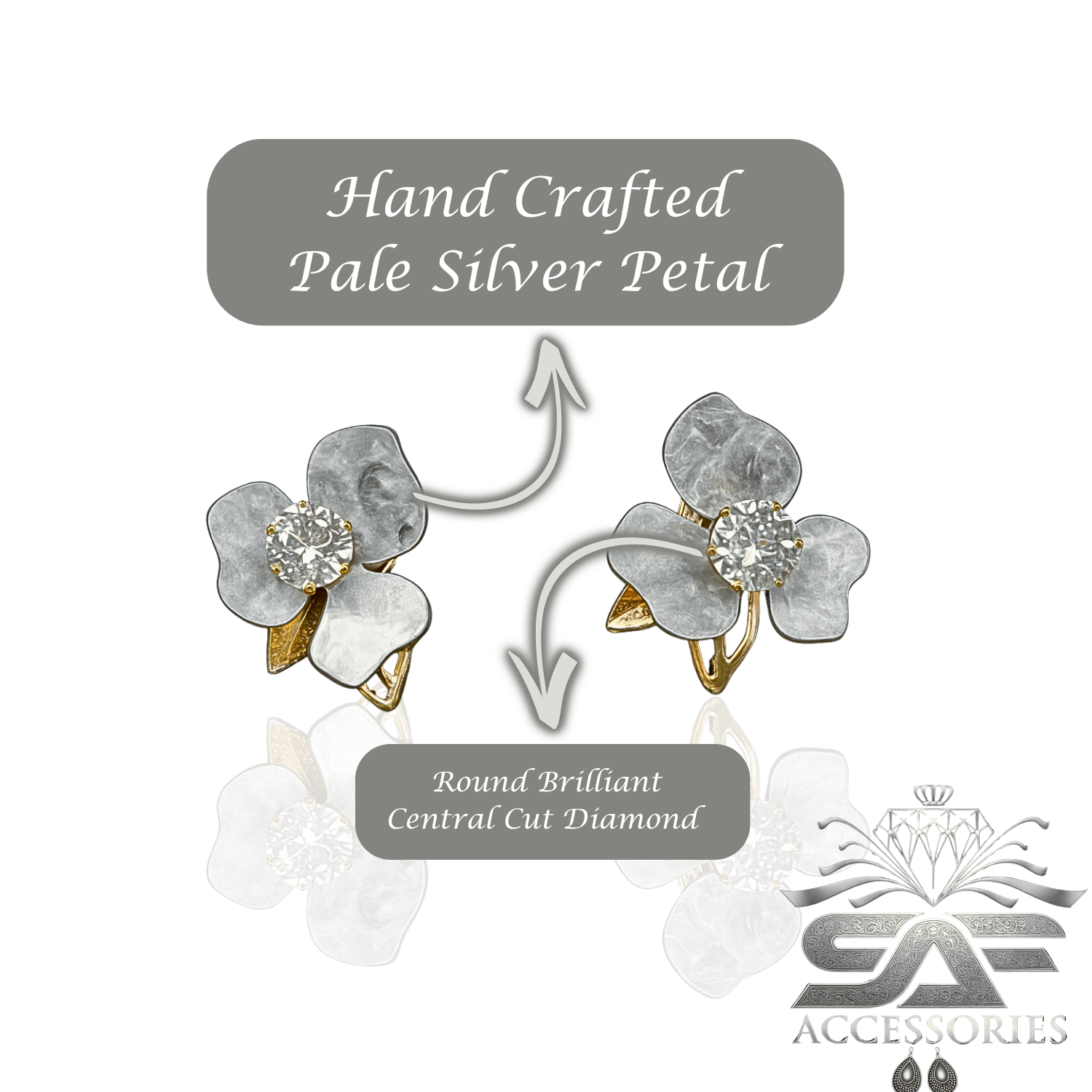 Floral Black Stud with Crystal Center Earrings