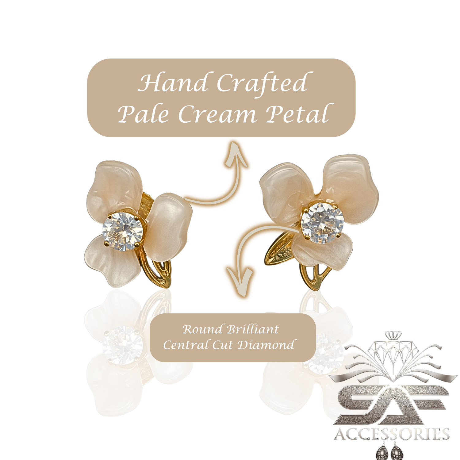 Floral Cream Stud with Crystal Center Earrings