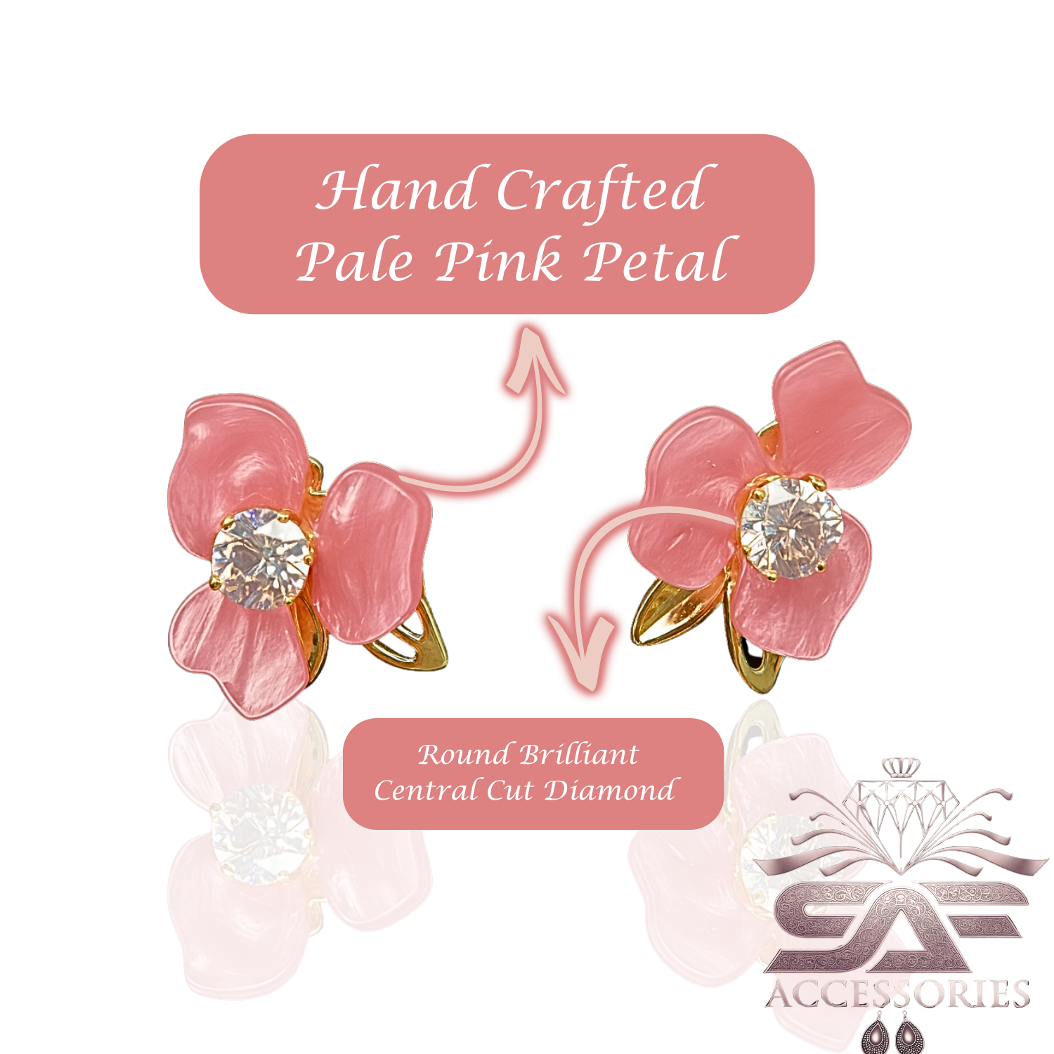 Floral Pink Stud with Crystal Center Earrings