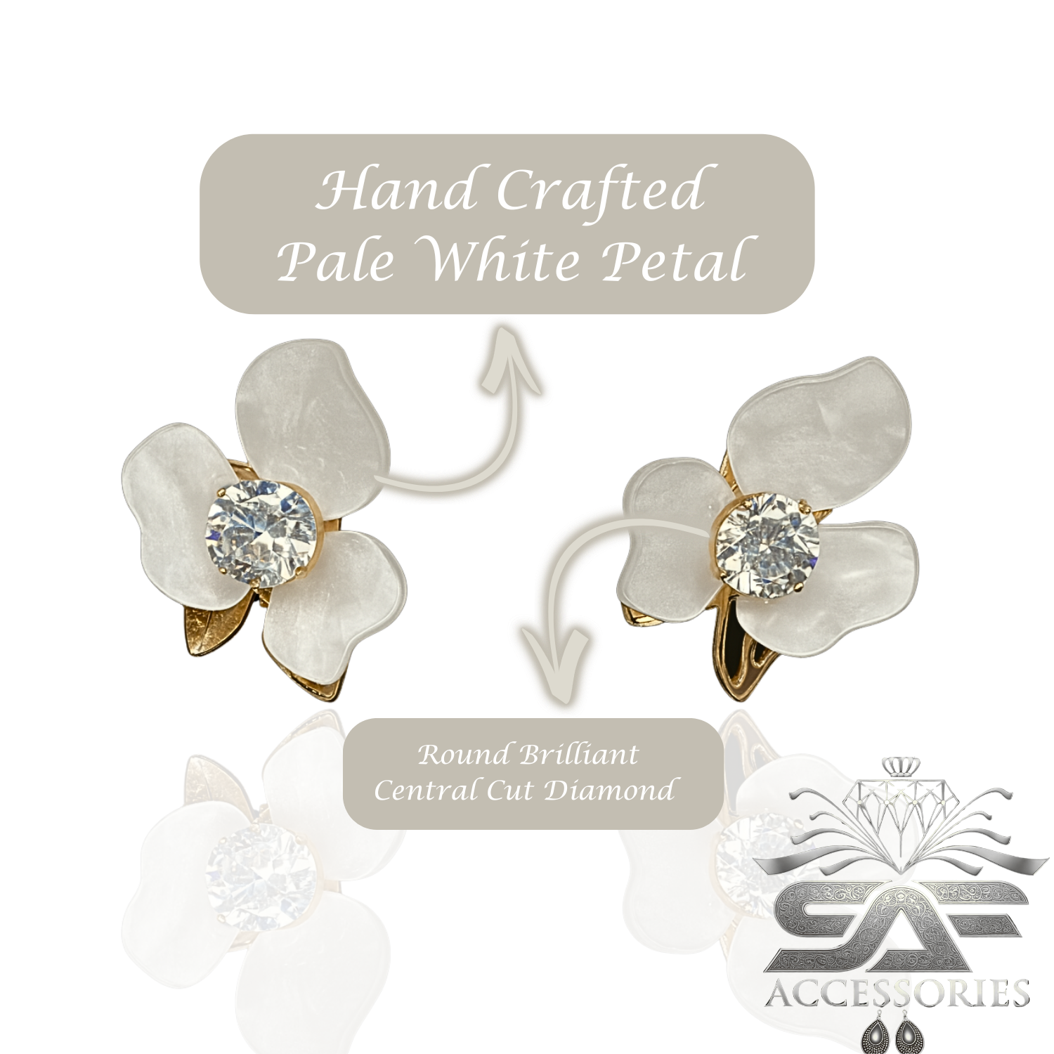 Floral White Stud with Crystal Center Earrings