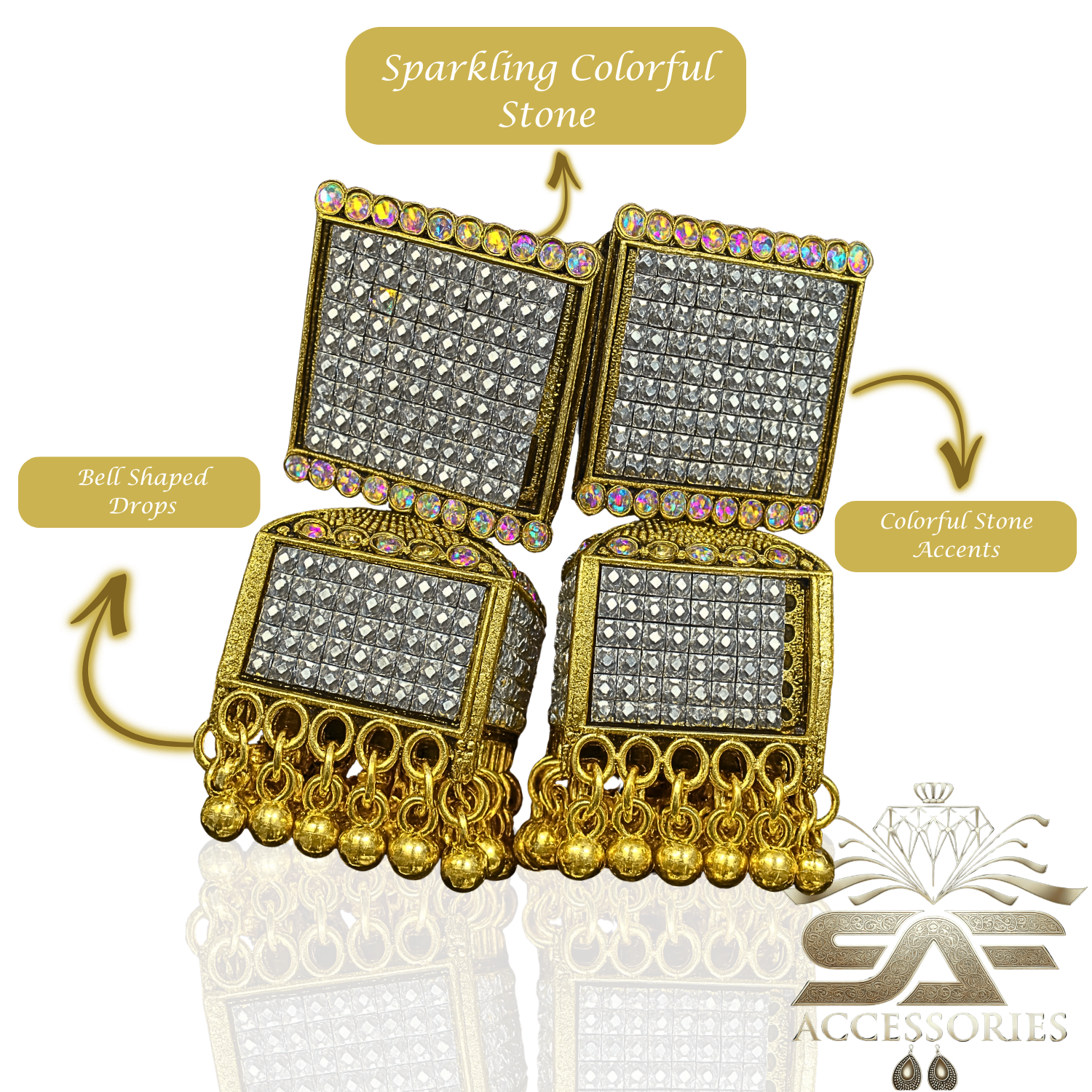 Gold Plated Square Pinjra Jhumka Earrings