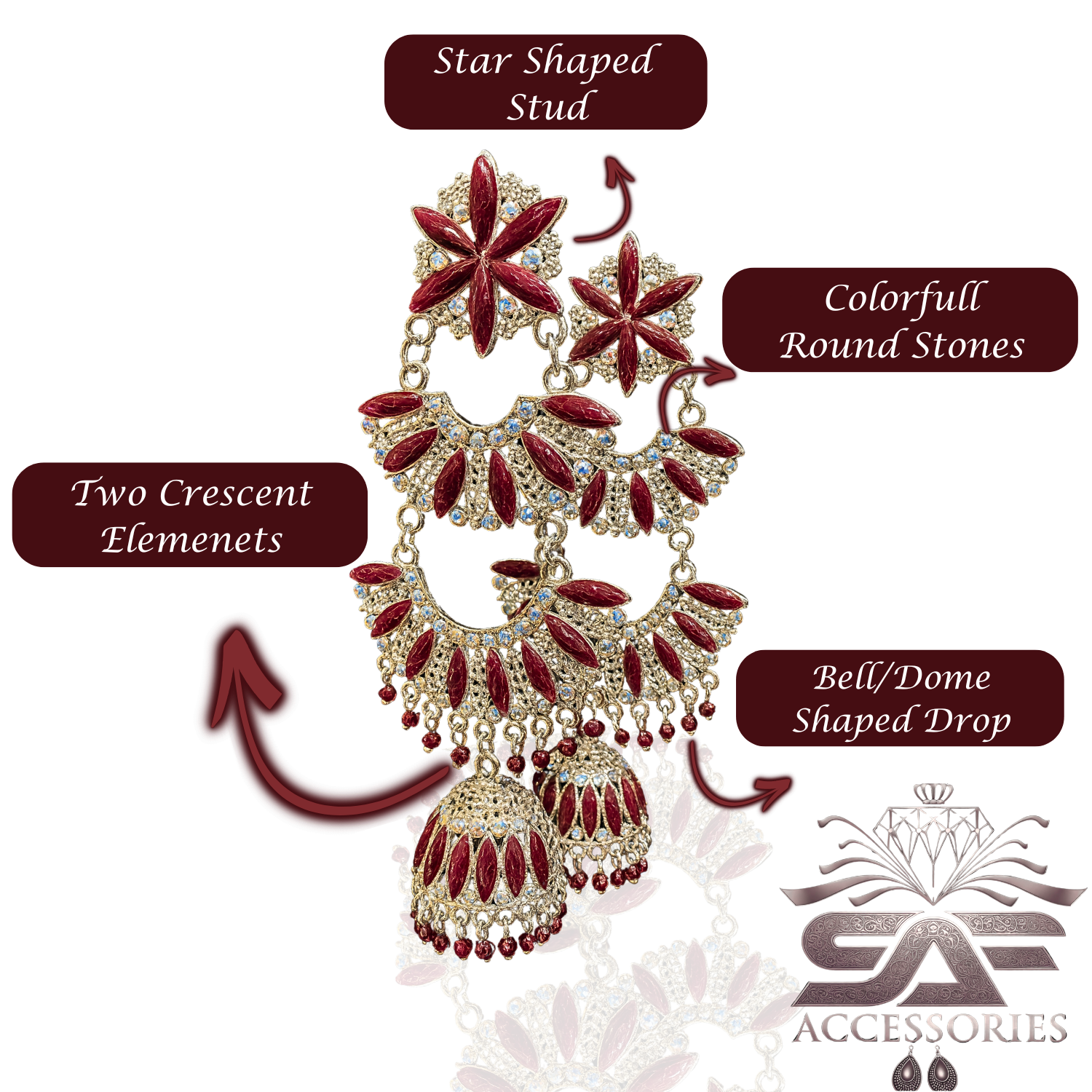 Kundan ChandBali Earing Brown