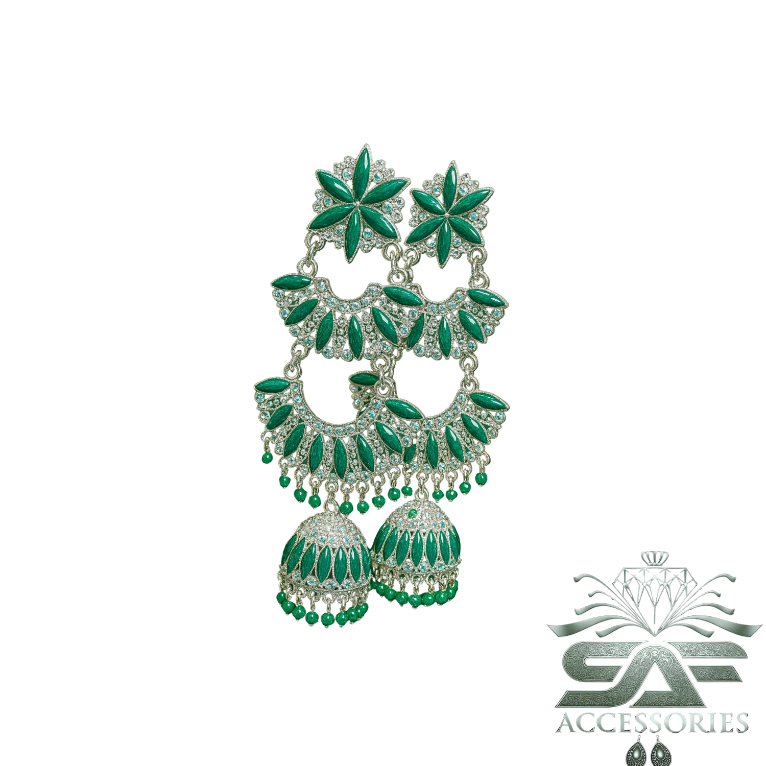 Kundan ChandBali Earing Green