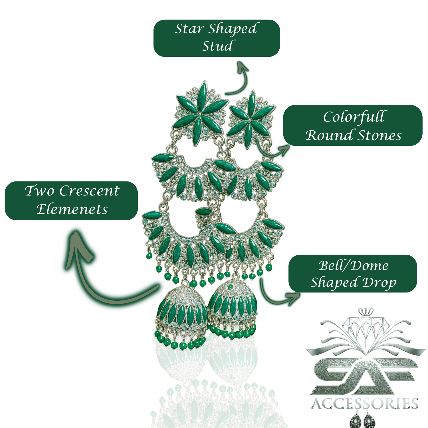 Kundan ChandBali Earing Green