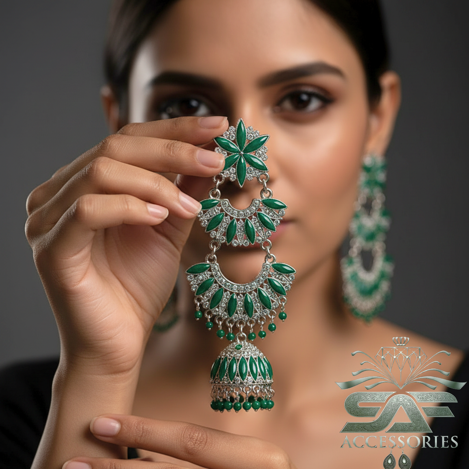 Kundan ChandBali Earing Green