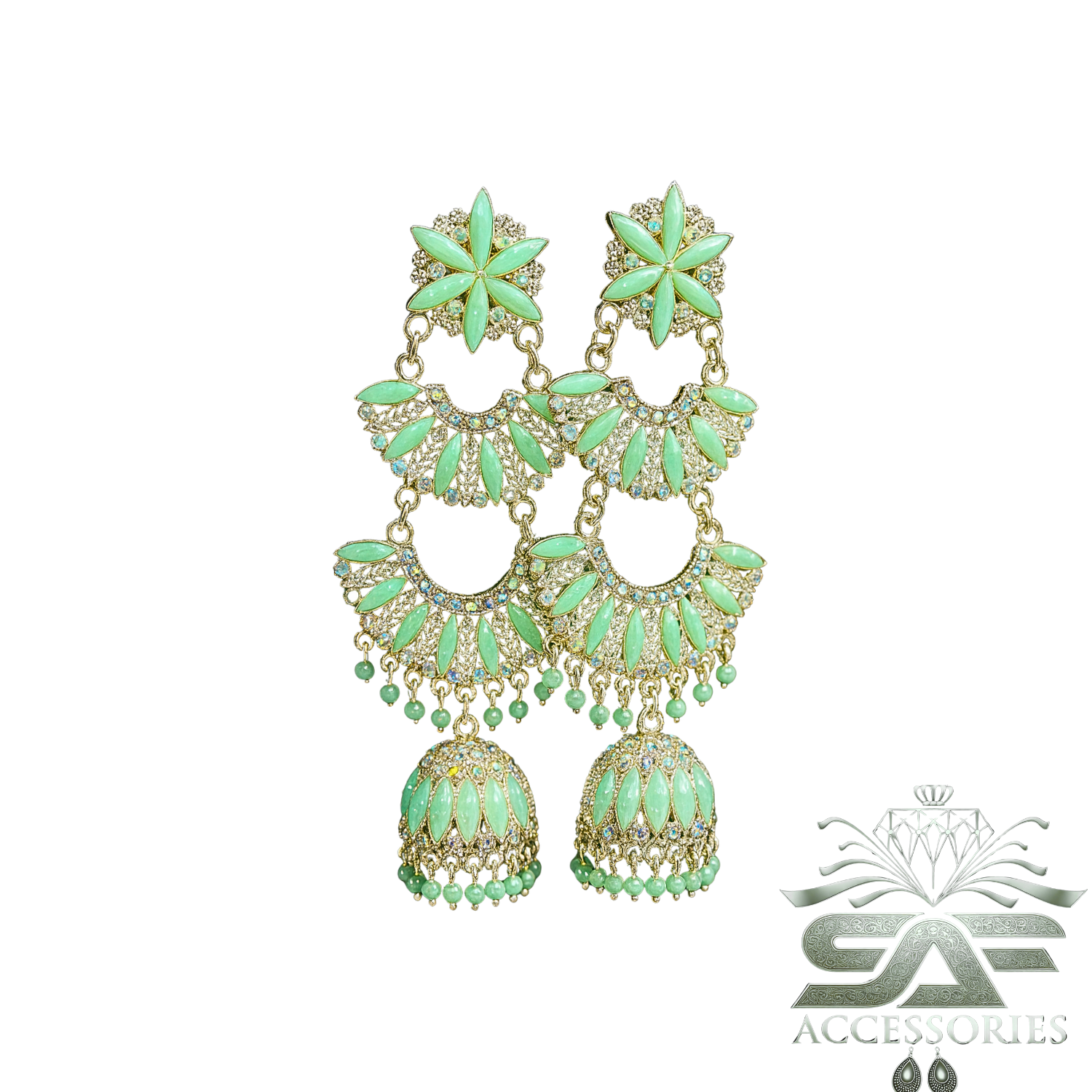 Kundan ChandBali Earing Light Green