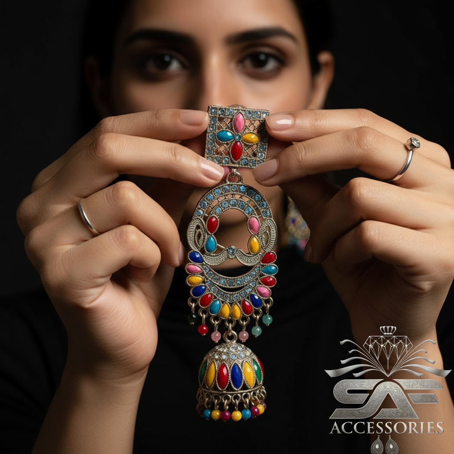 Kundan ChandBali Earing Multi Color