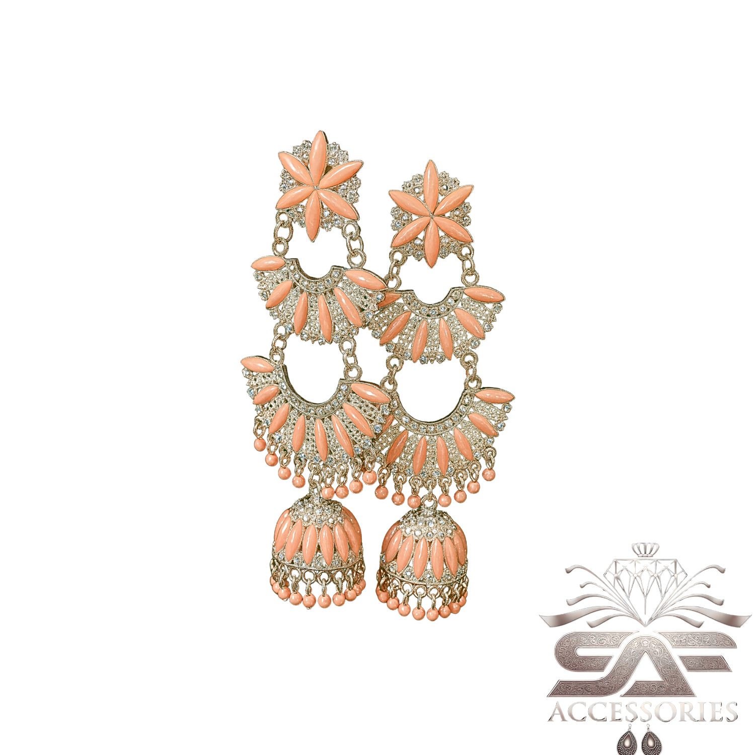 Kundan ChandBali Earing Pale Pink