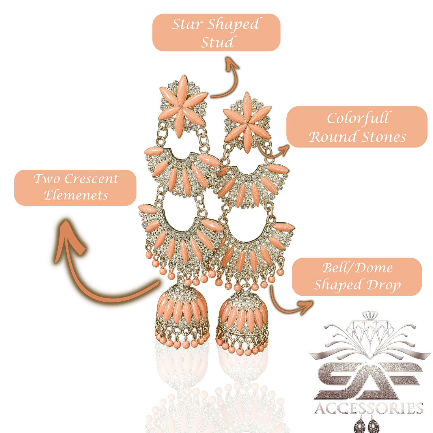 Kundan ChandBali Earing Pale Pink