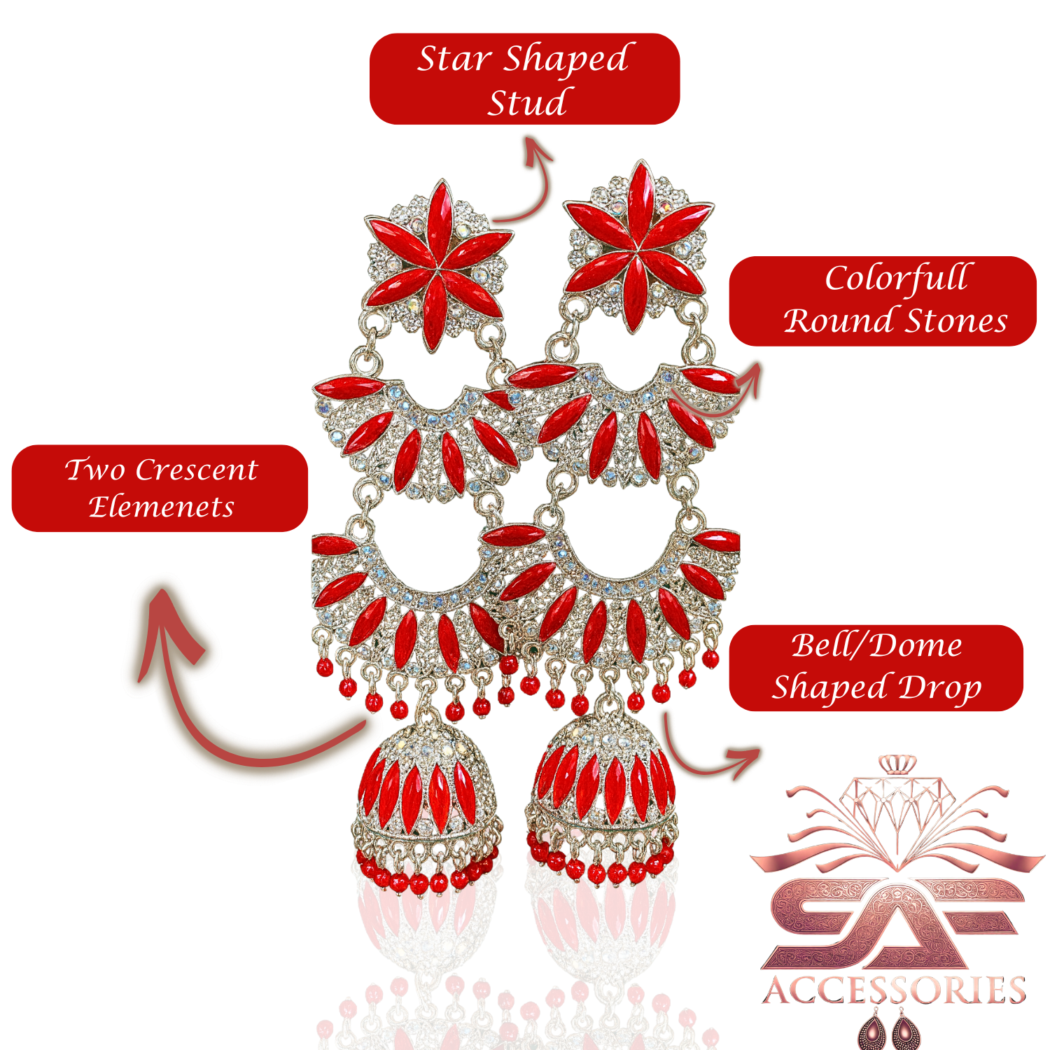 Kundan ChandBali Earing Red