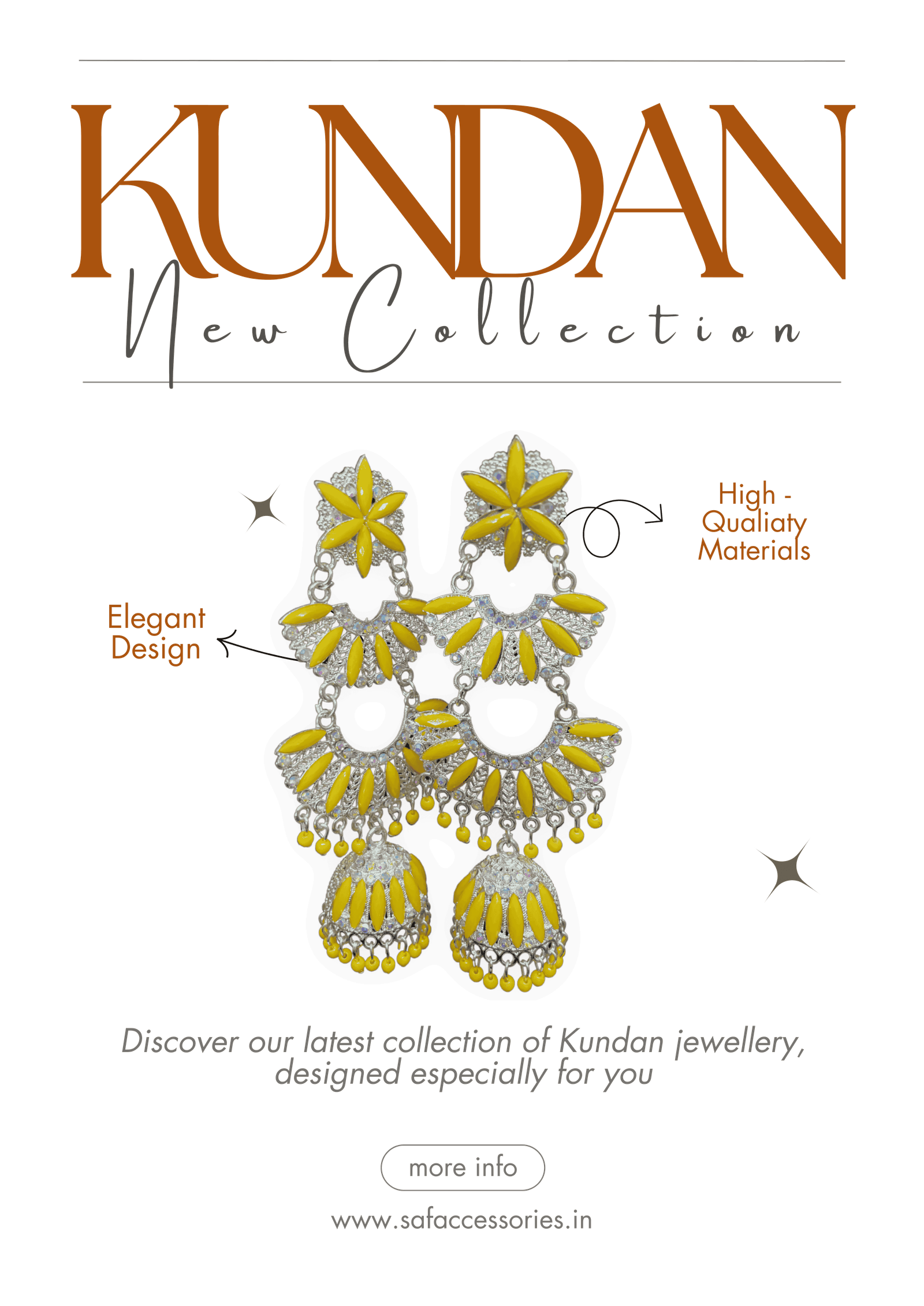Kundan ChandBali Earing Yellow