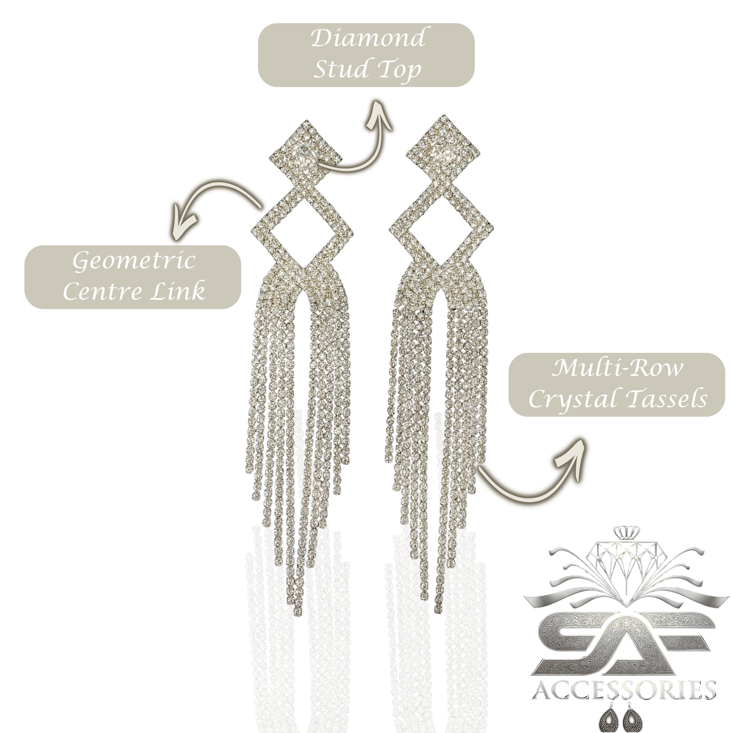 Long Crystal Tassel Statement Earings