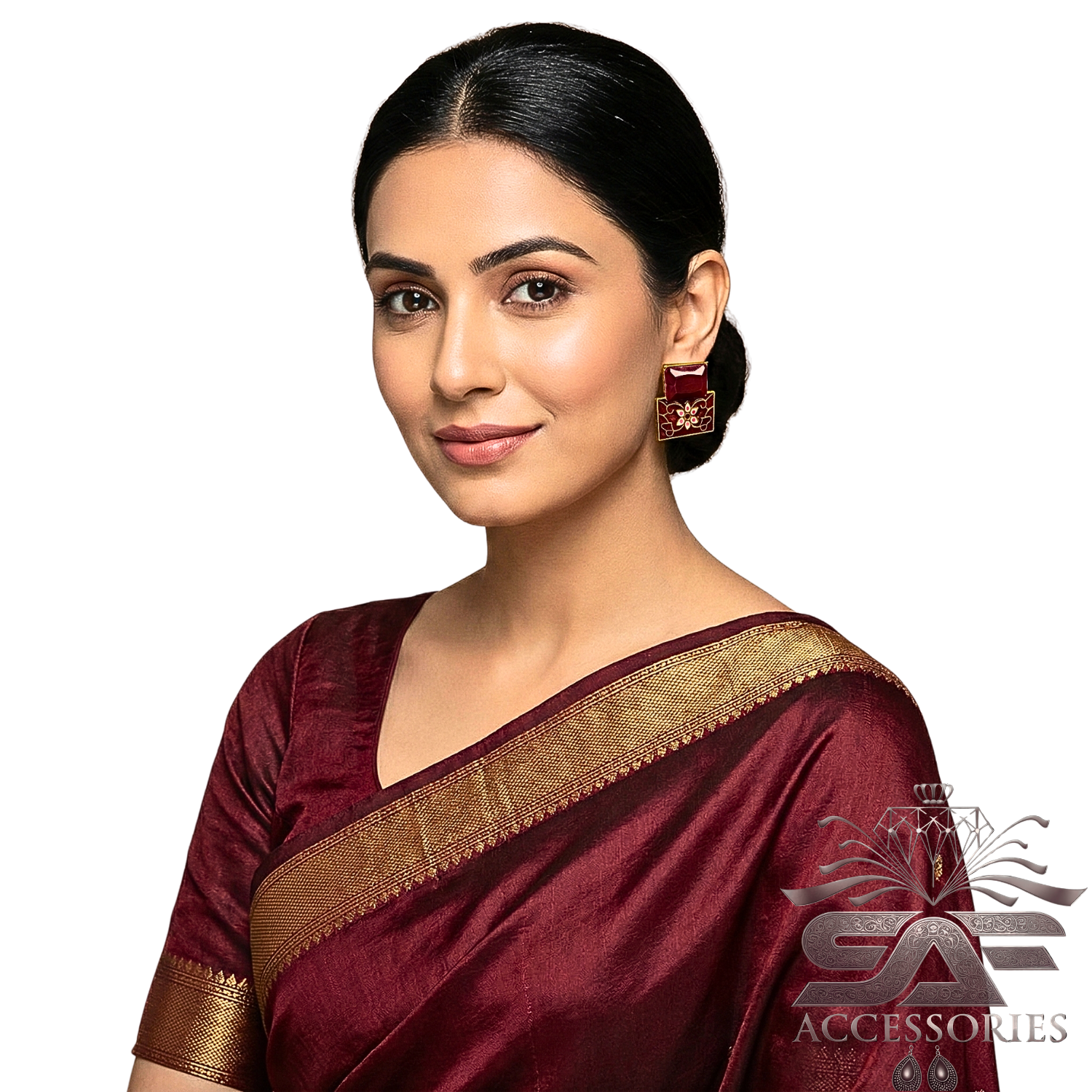 Maroon Meenakari Flower Earings