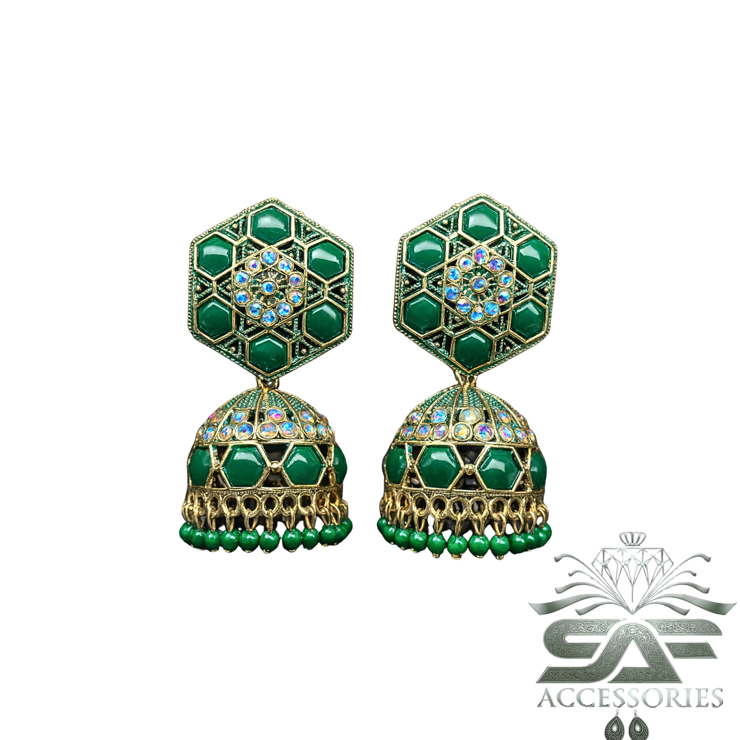 Nawabi Green Kundan Jhumki