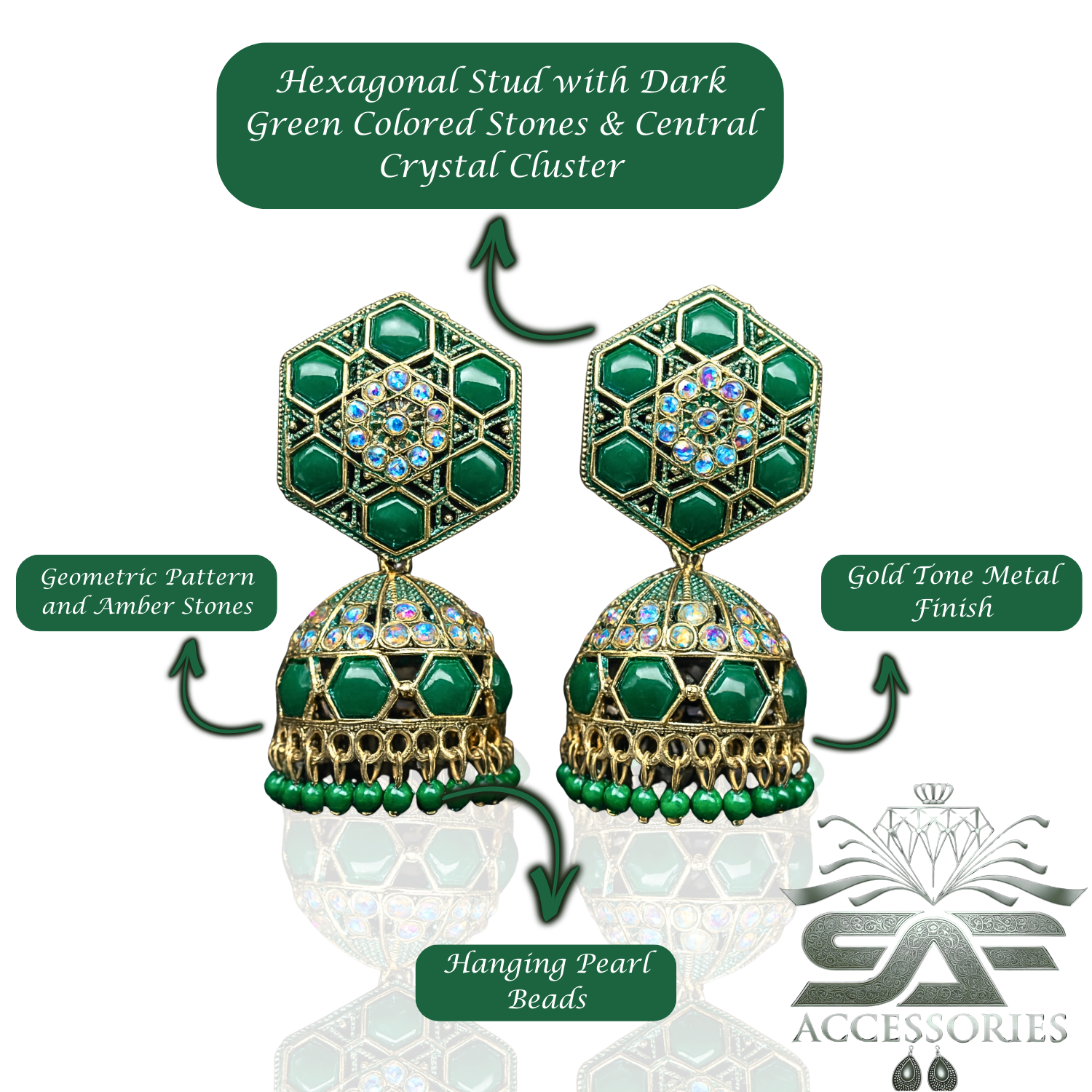 Nawabi Green Kundan Jhumki