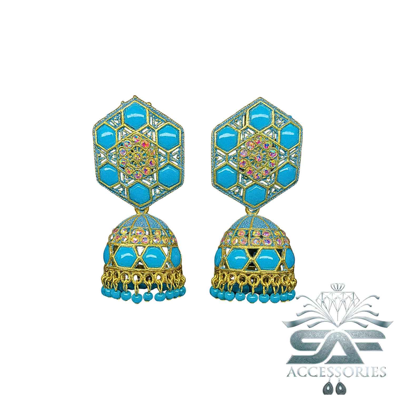 Nawabi Light Blue Kundan Jhumki