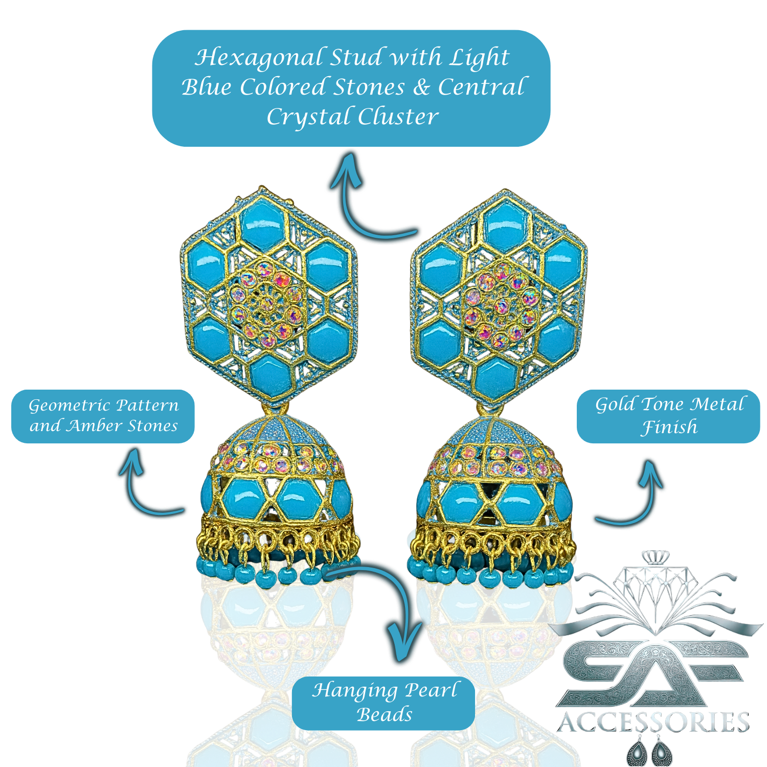 Nawabi Light Blue Kundan Jhumki