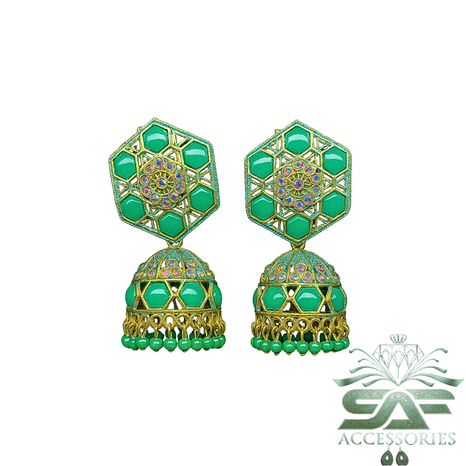 Nawabi Light Green Kundan  Jhumki