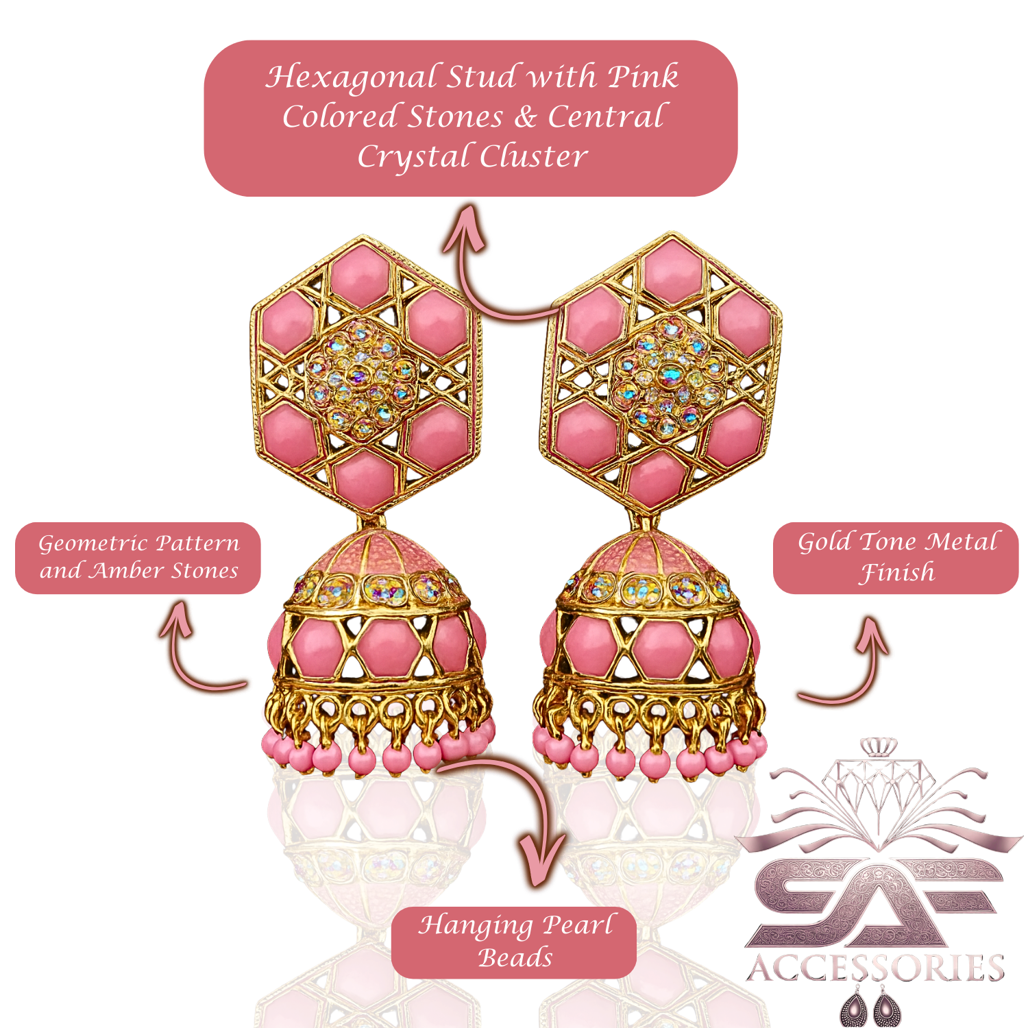Nawabi Pink Kundan Jhumki