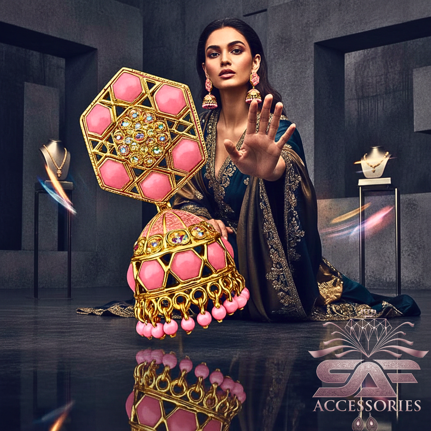 Nawabi Pink Kundan Jhumki