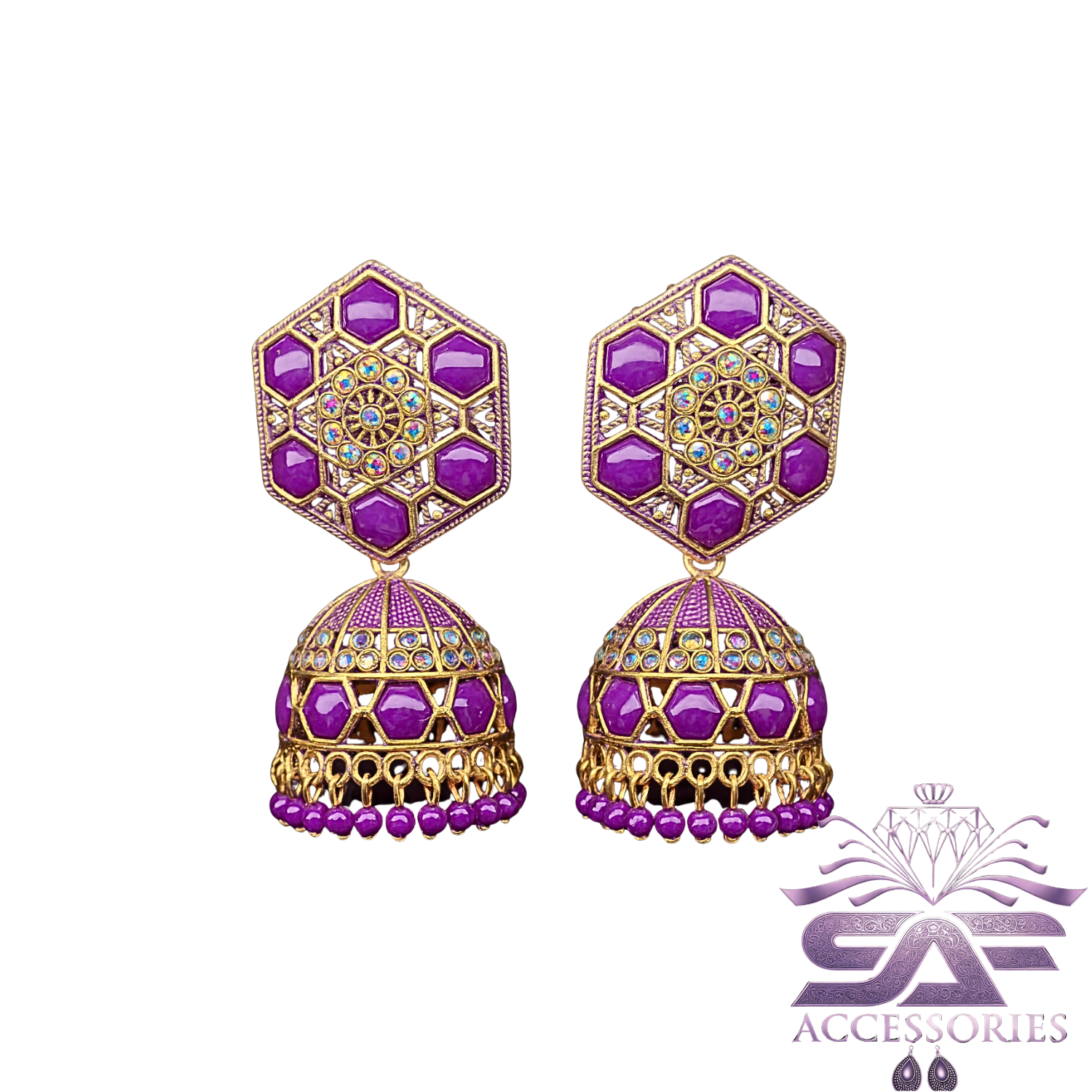 Nawabi Purple Kundan Jhumki