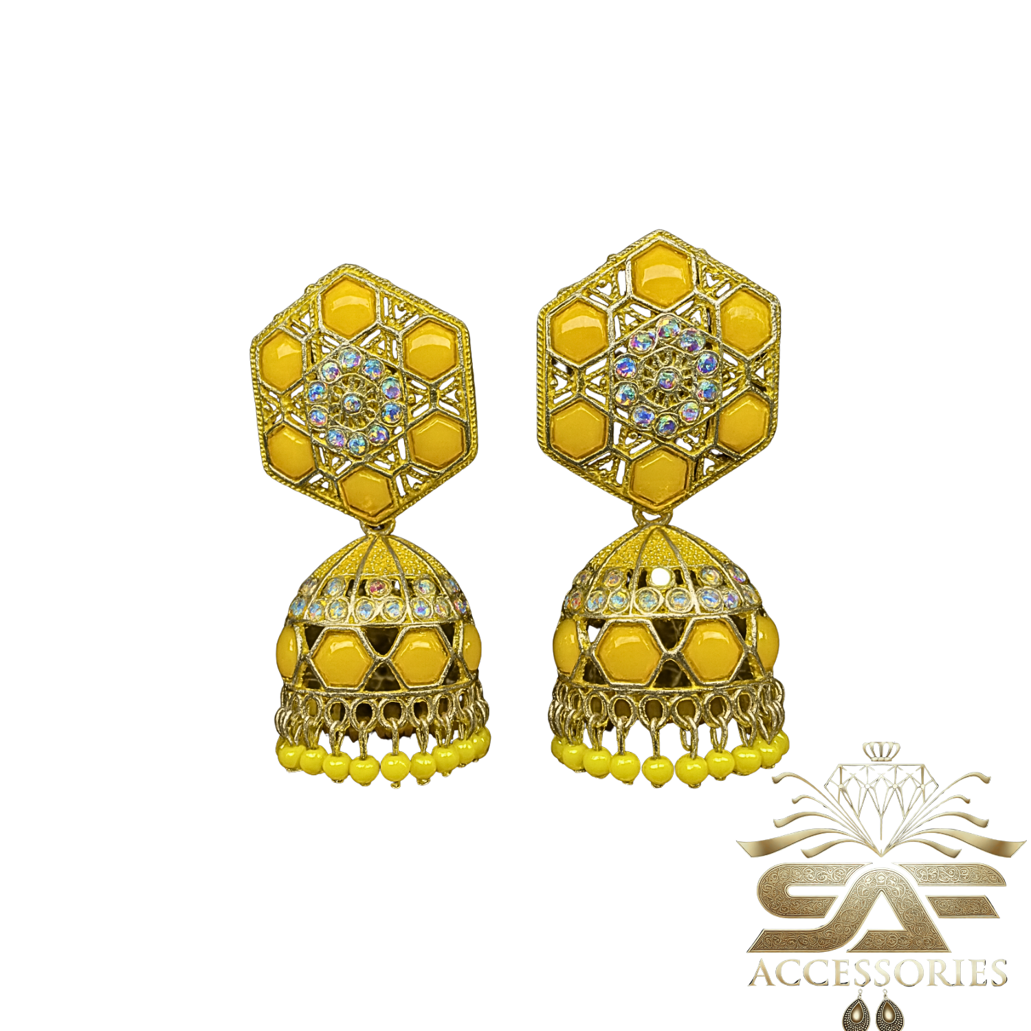 Nawabi Yellow Kundan Jhumki