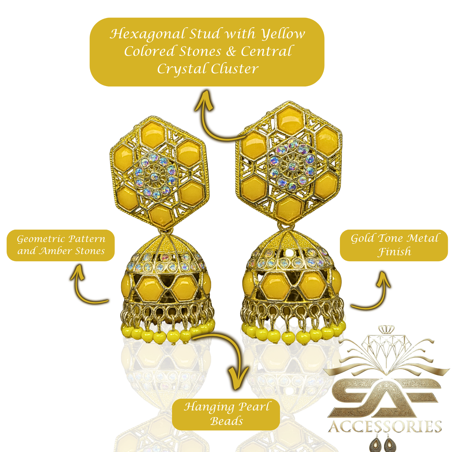 Nawabi Yellow Kundan Jhumki
