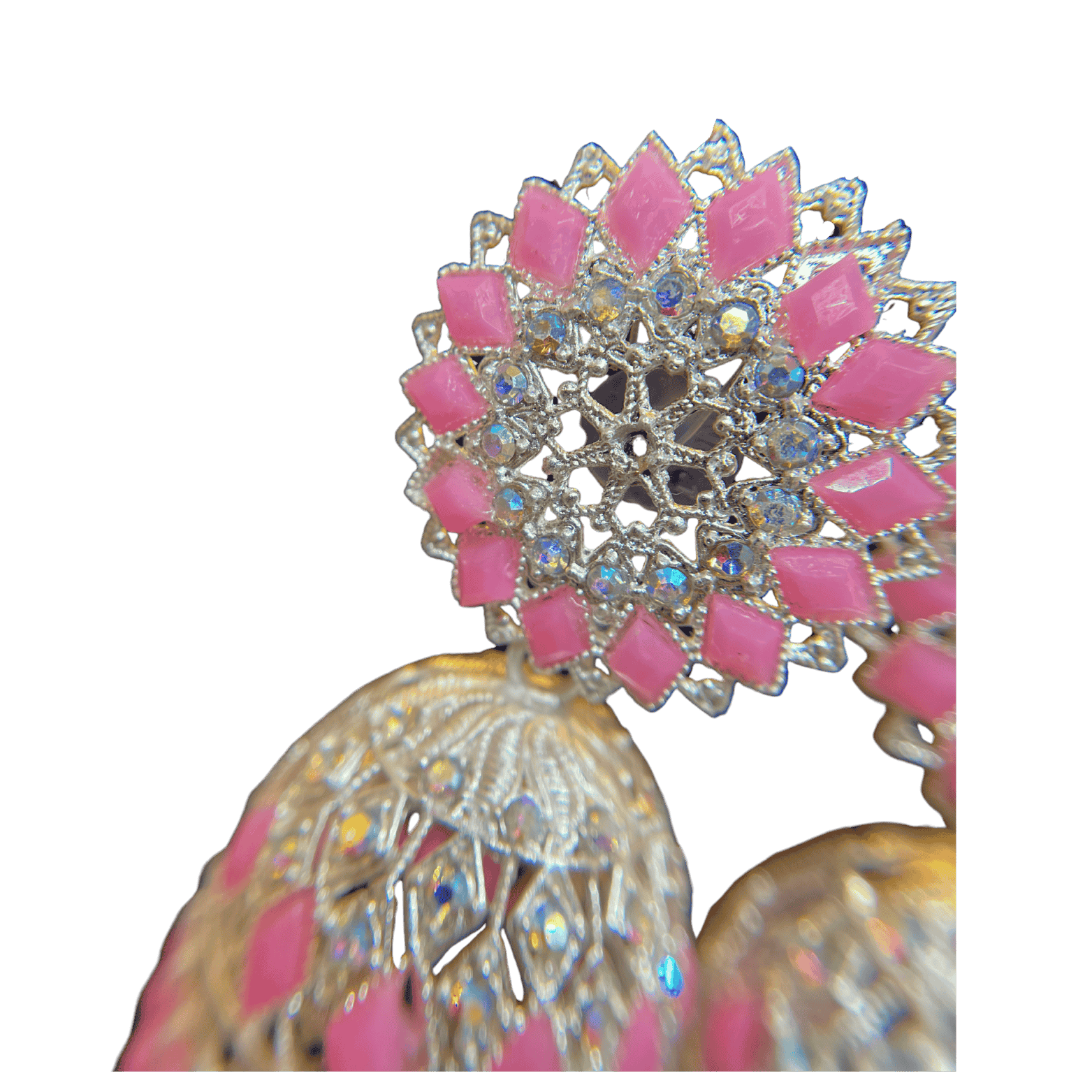 Traditional Pink Floral Jhumka Earings