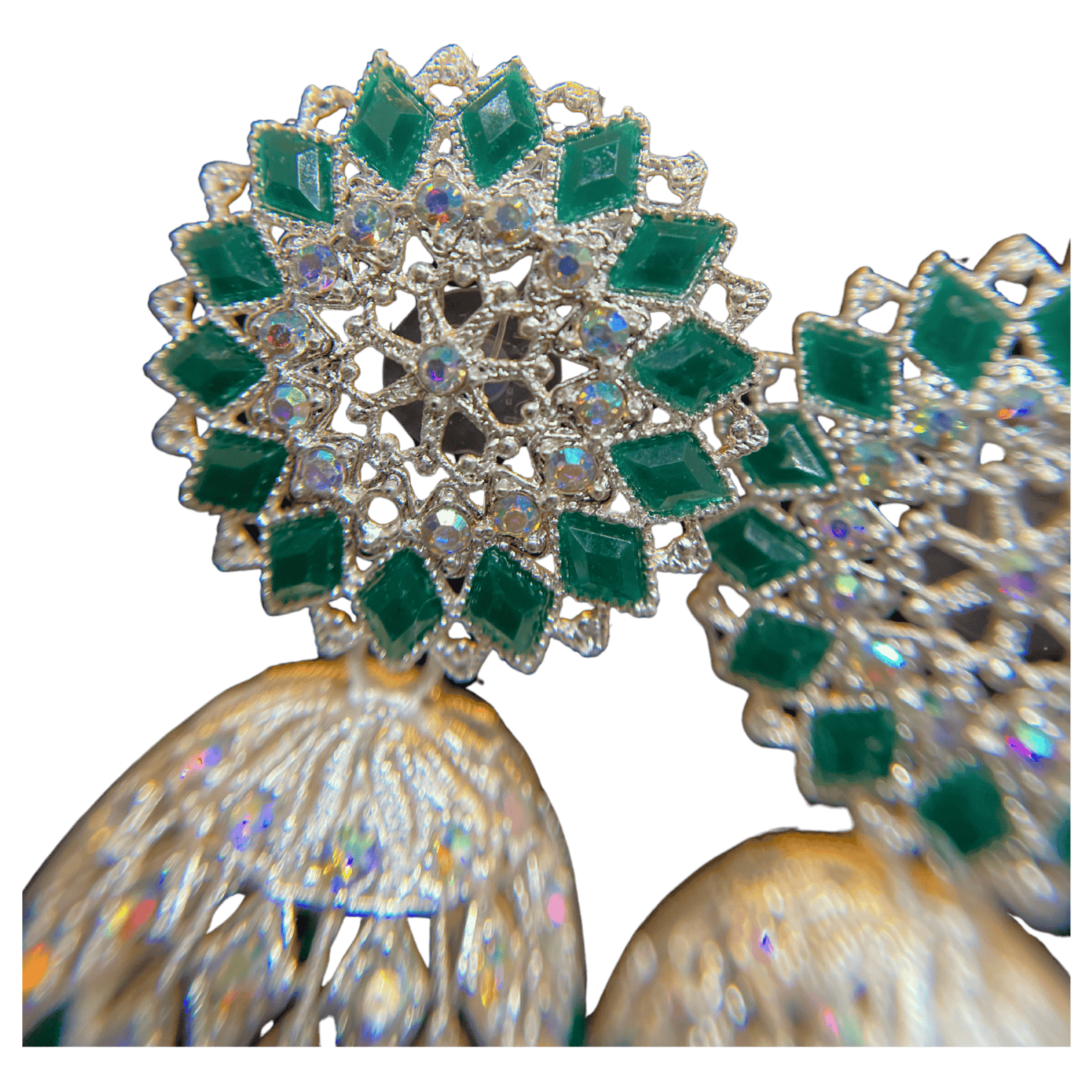 Traditional Green Floral Jhumka Earings