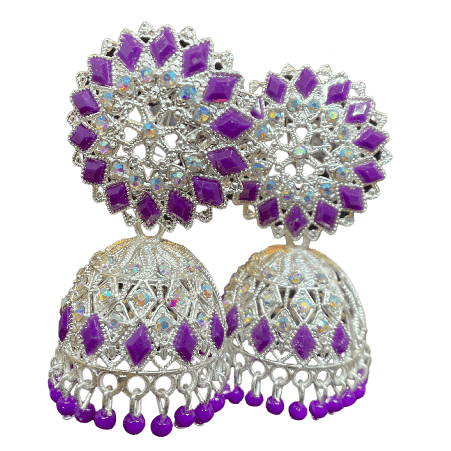 Traditional Purple Floral Jhumka Earings