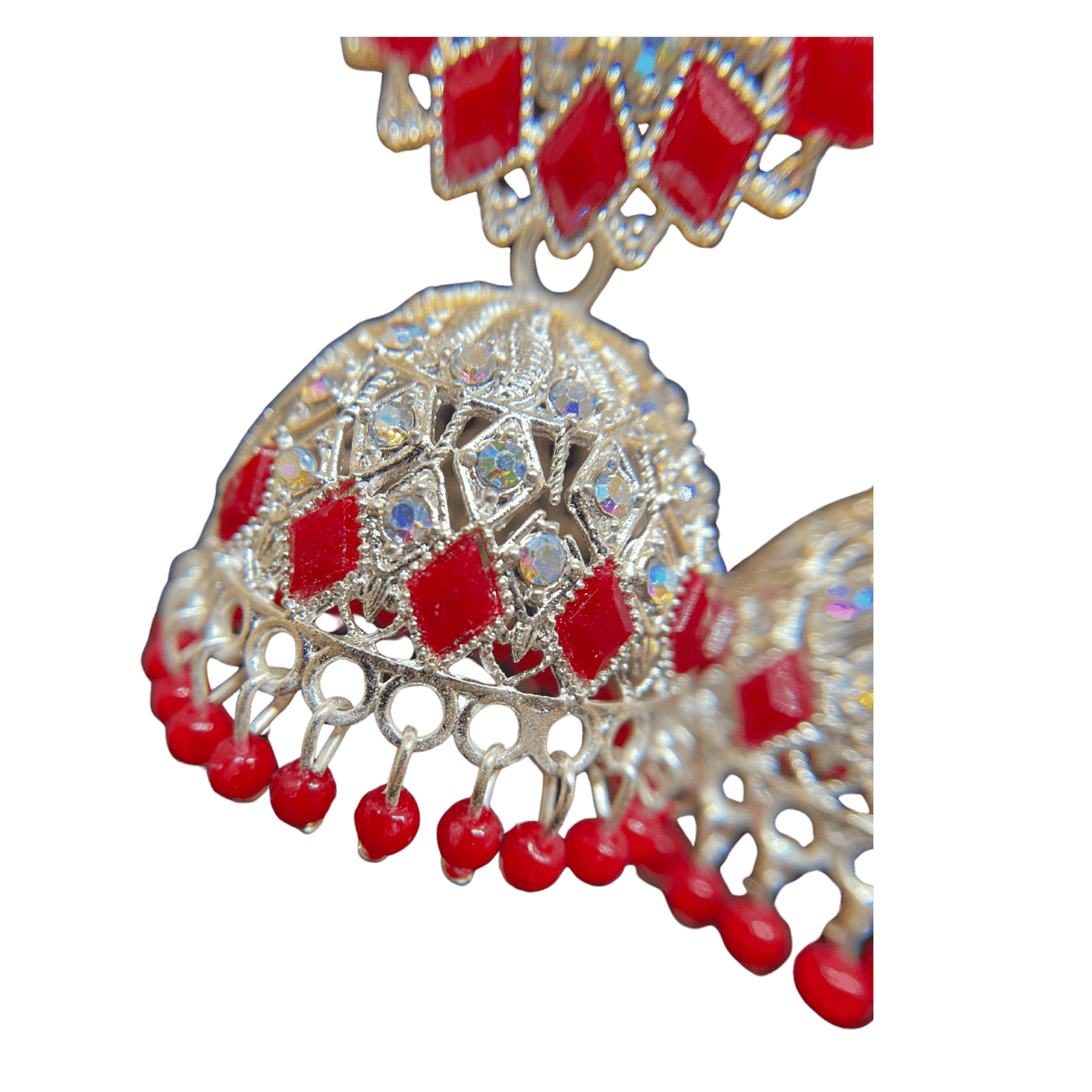 Traditional Red Floral Jhumka Earings