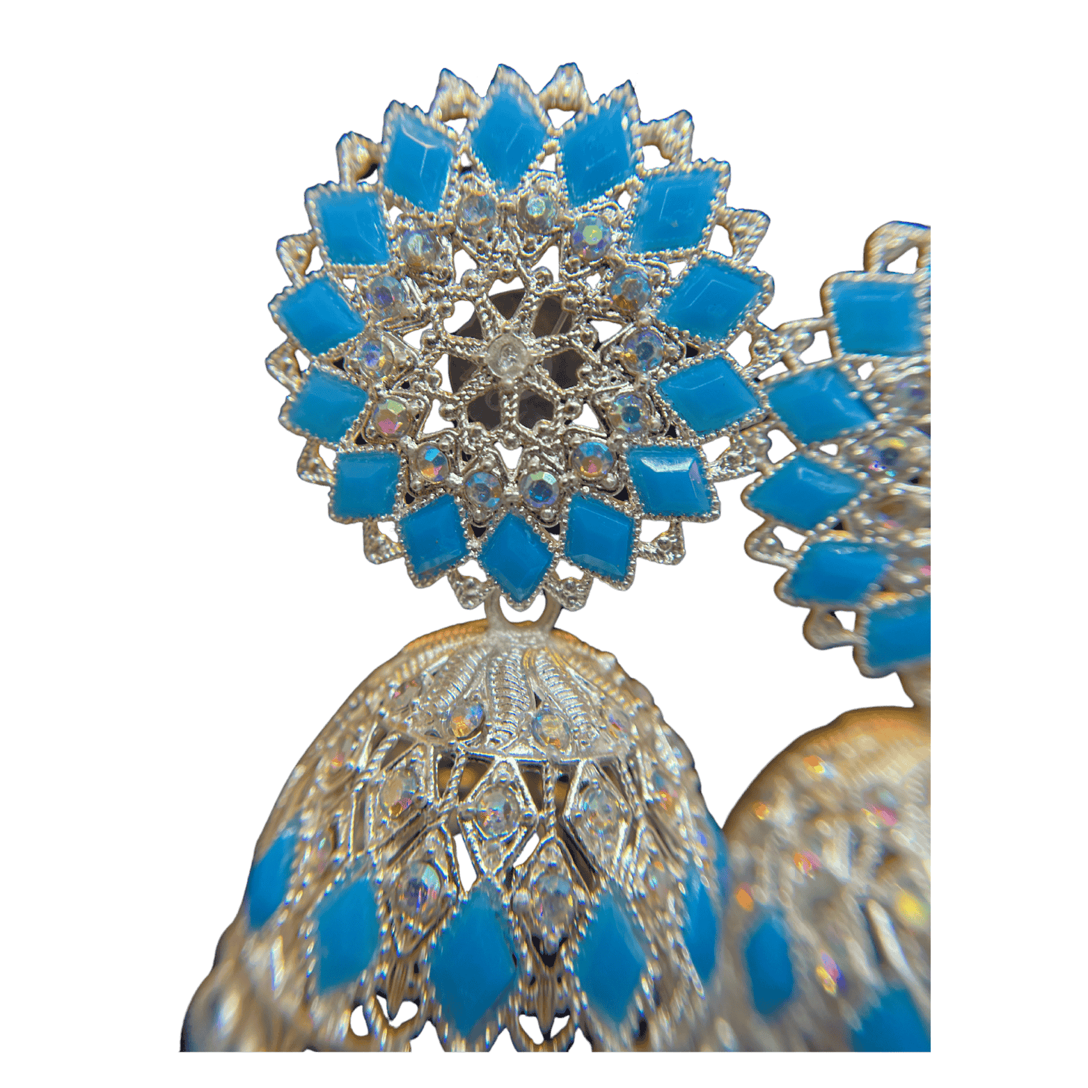 Traditional Light Blue Floral Jhumka Earings