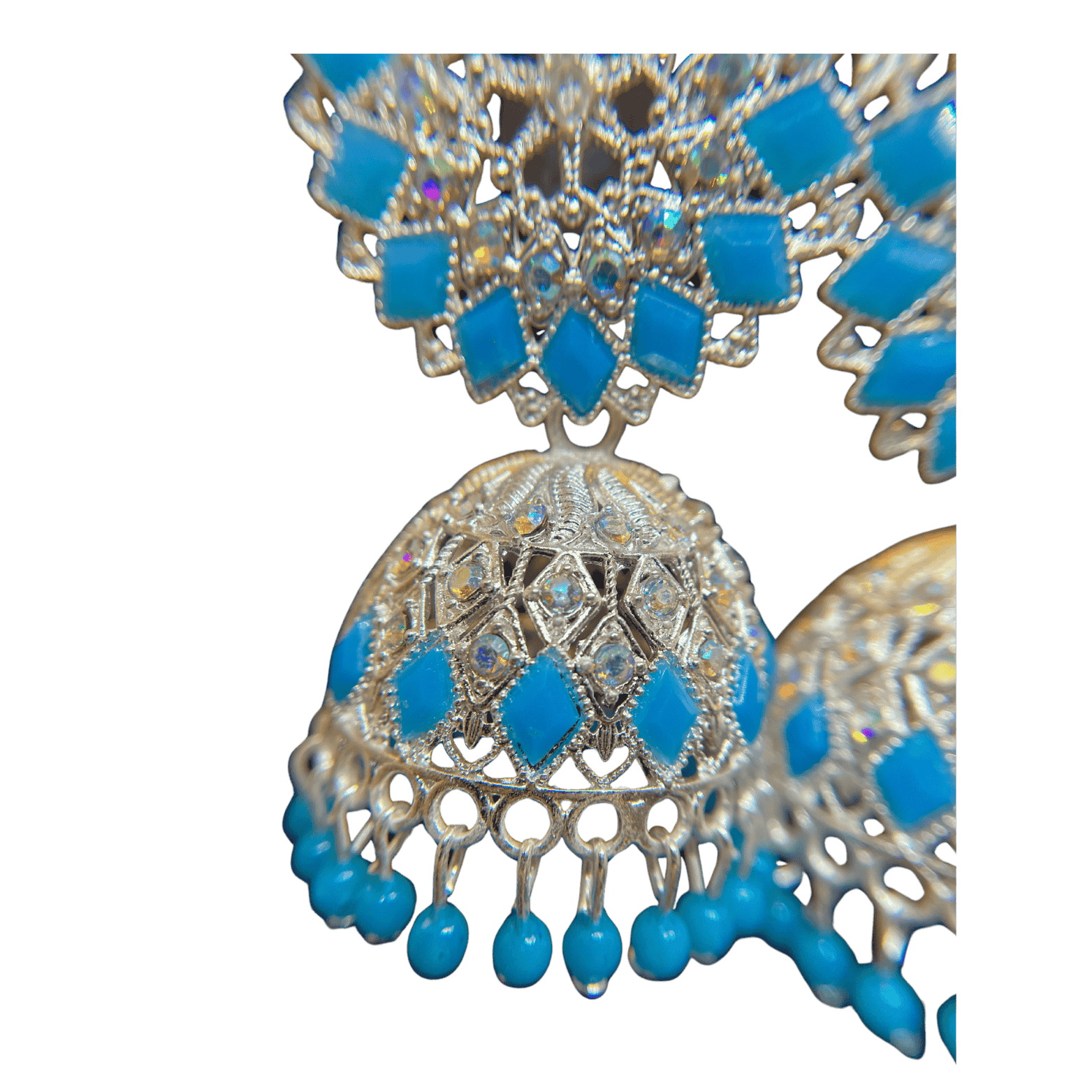Traditional Light Blue Floral Jhumka Earings
