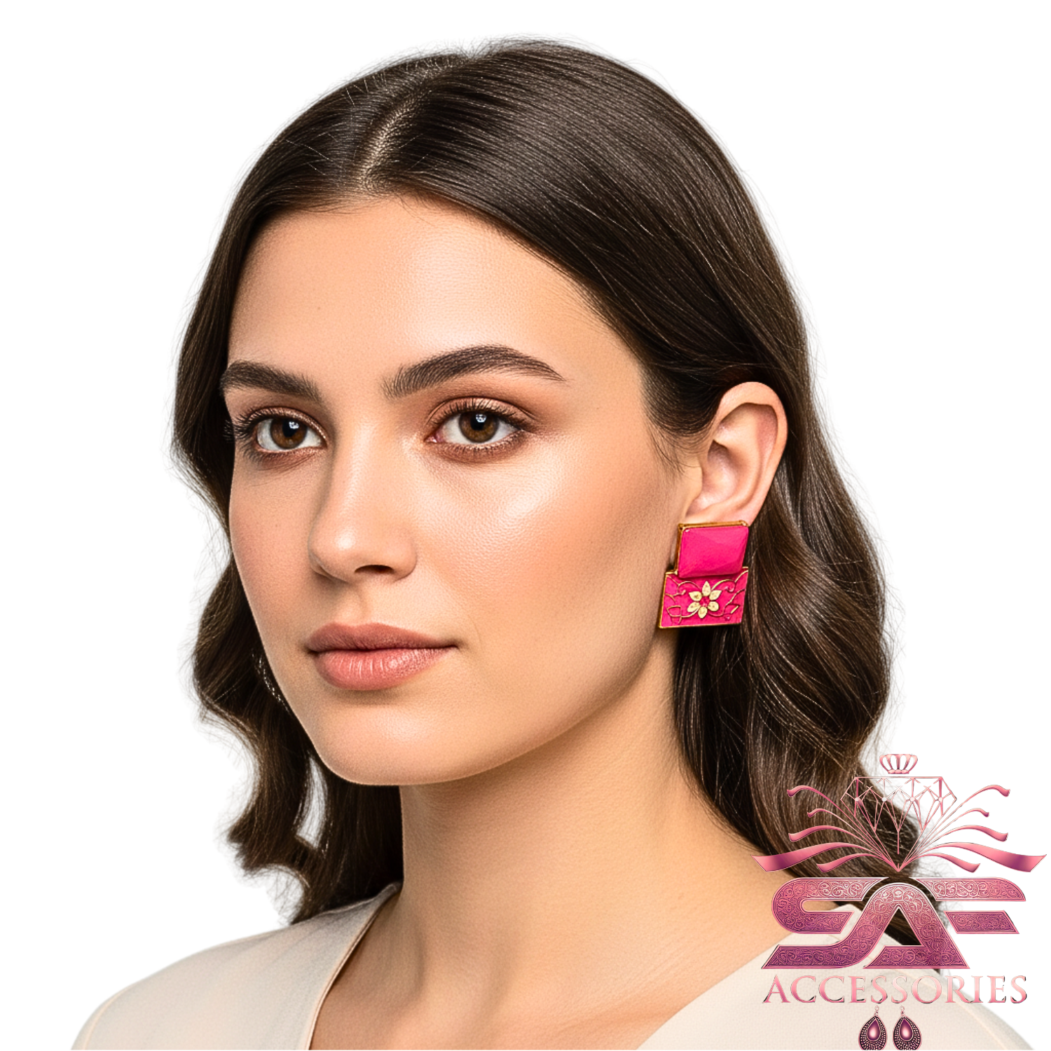 Pink Meenakari Flower Earings