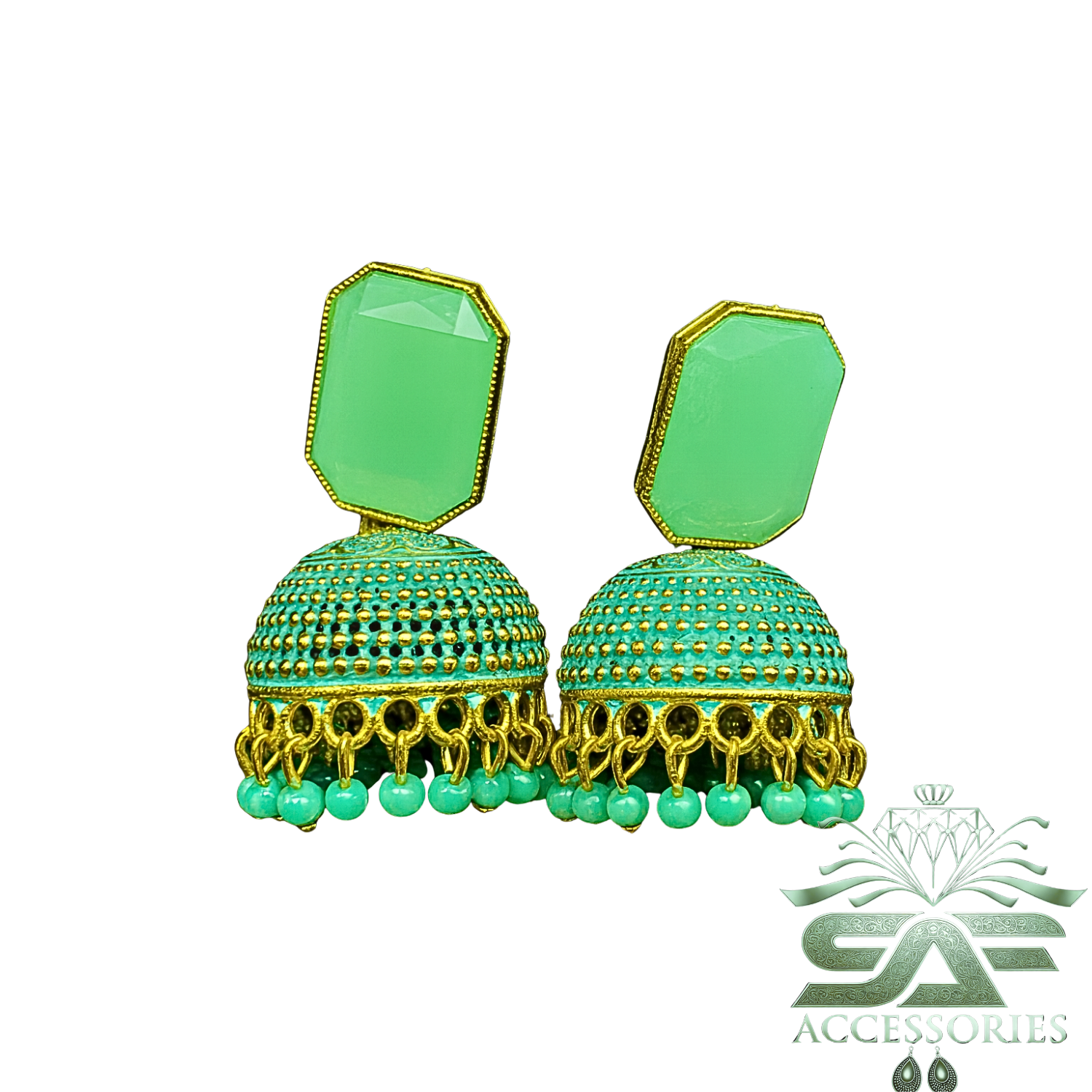 Royal Light Green Heritage Jhumka Earings