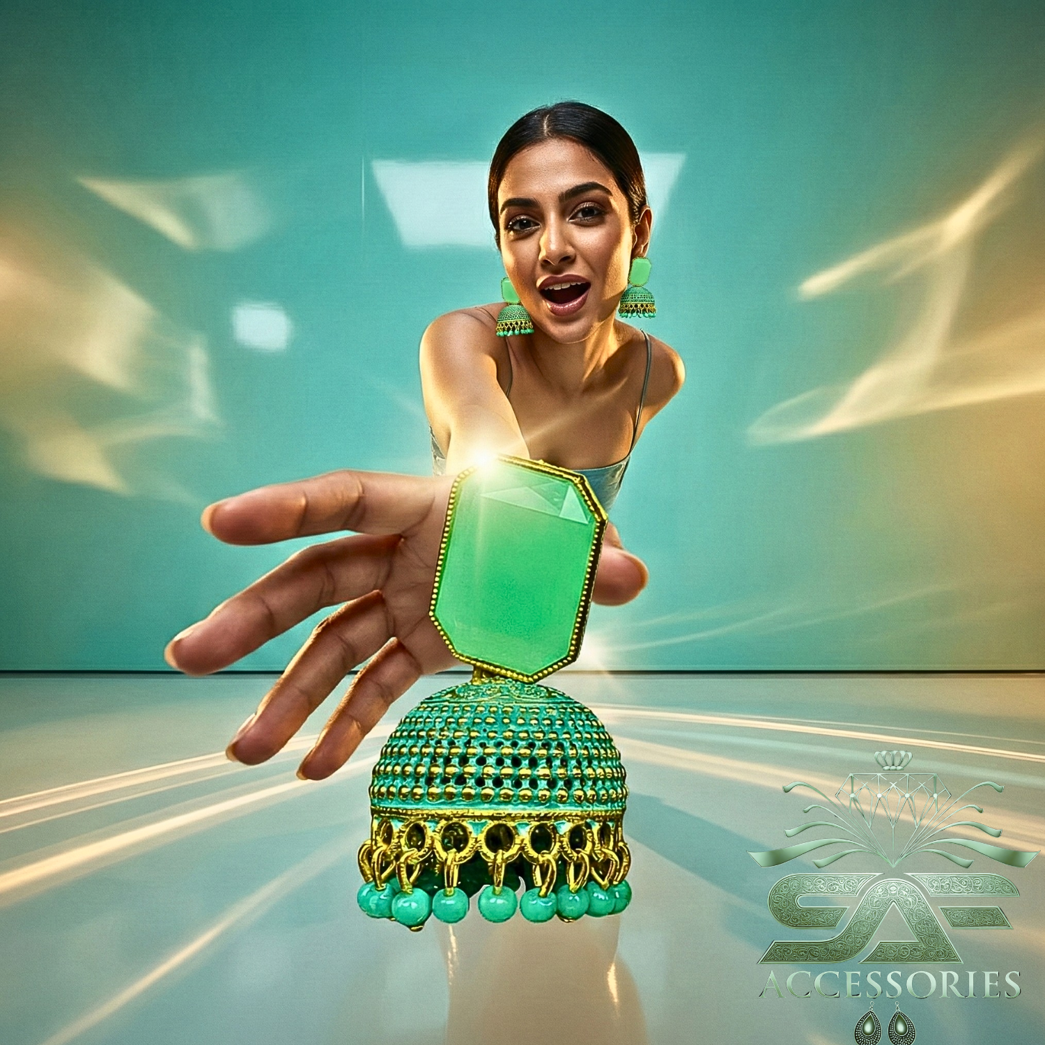 Royal Light Green Heritage Jhumka Earings