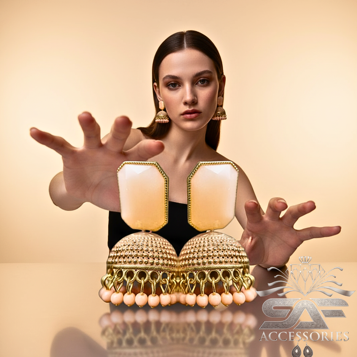 Royal Peach Heritage Jhumka Earings