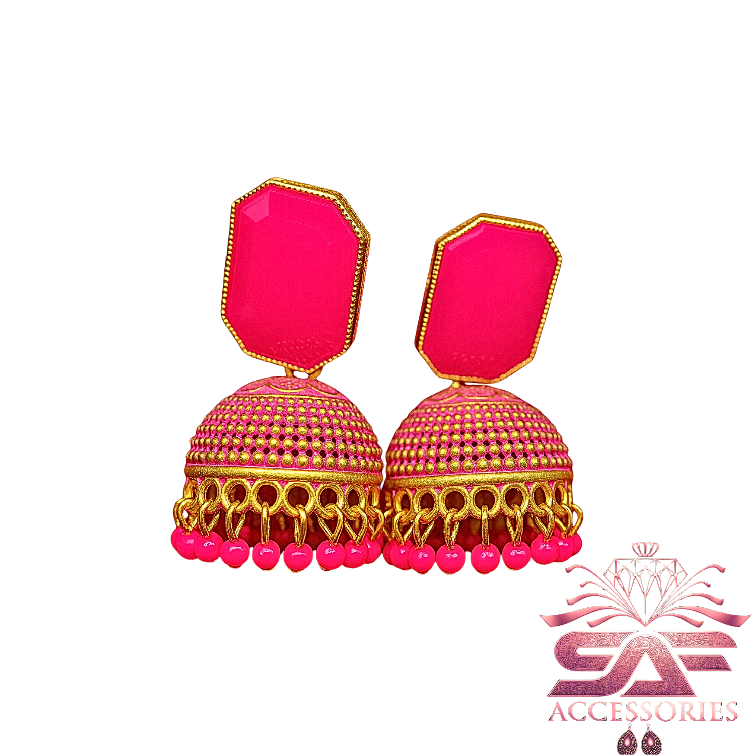Royal Pink Heritage Jhumka Earings