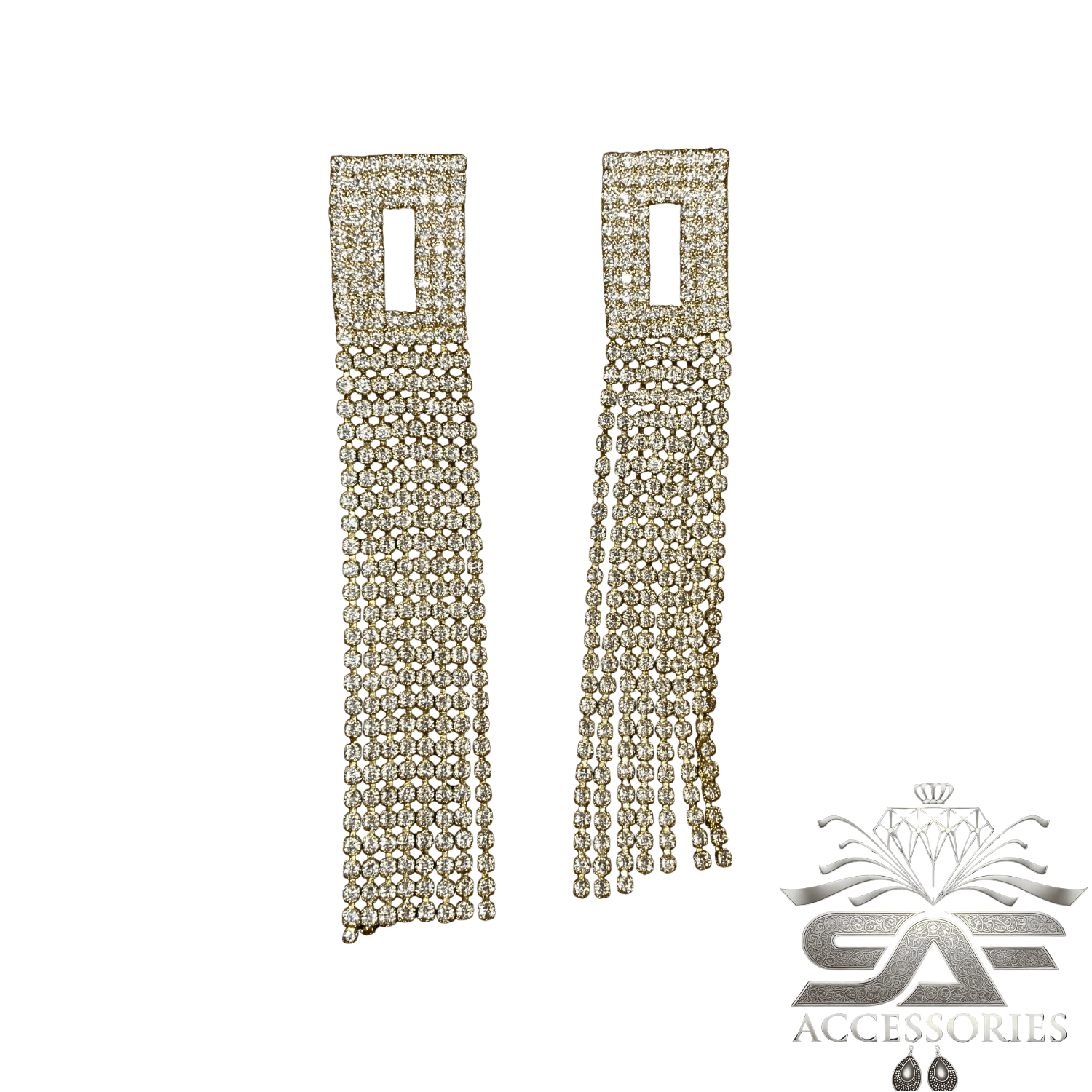 Sparkling Square Crystal Tassel Earings