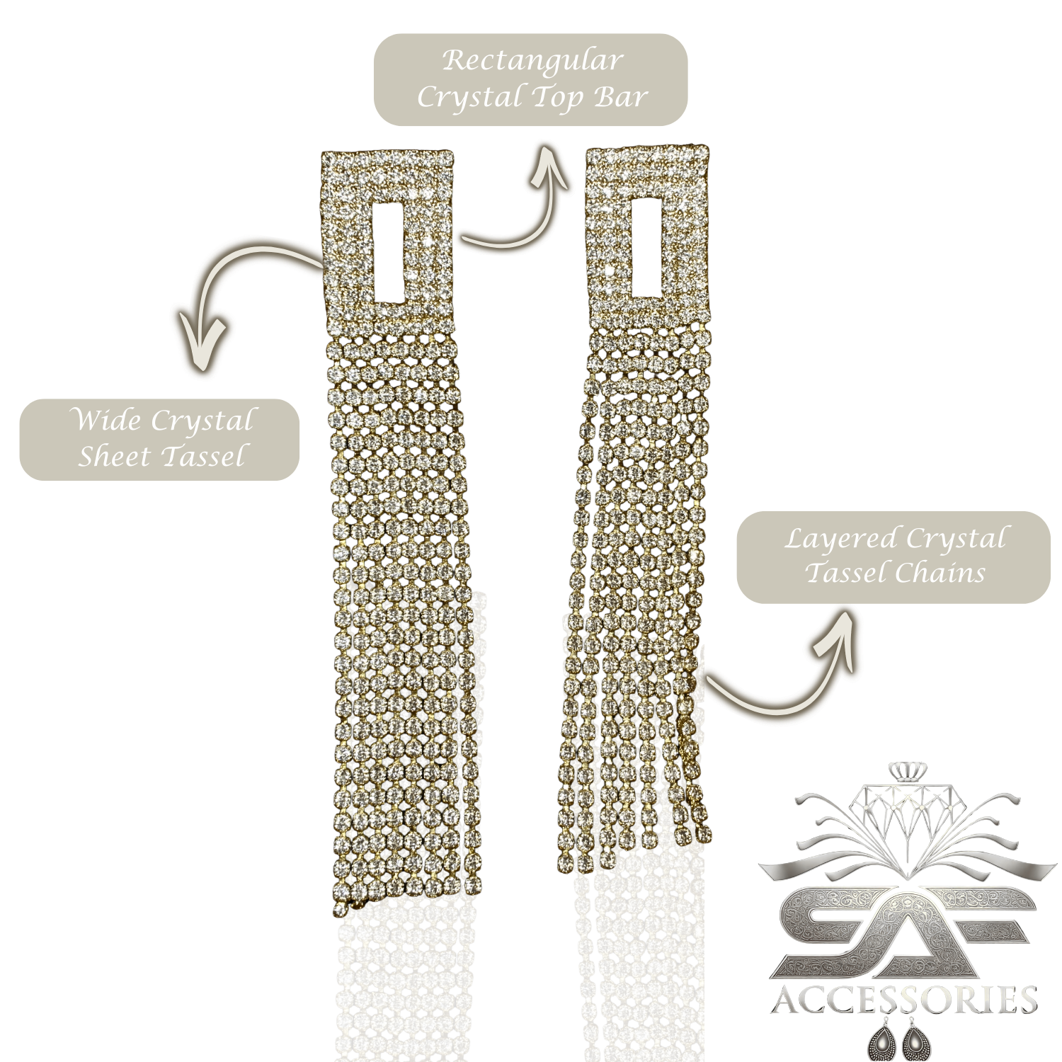 Sparkling Square Crystal Tassel Earings