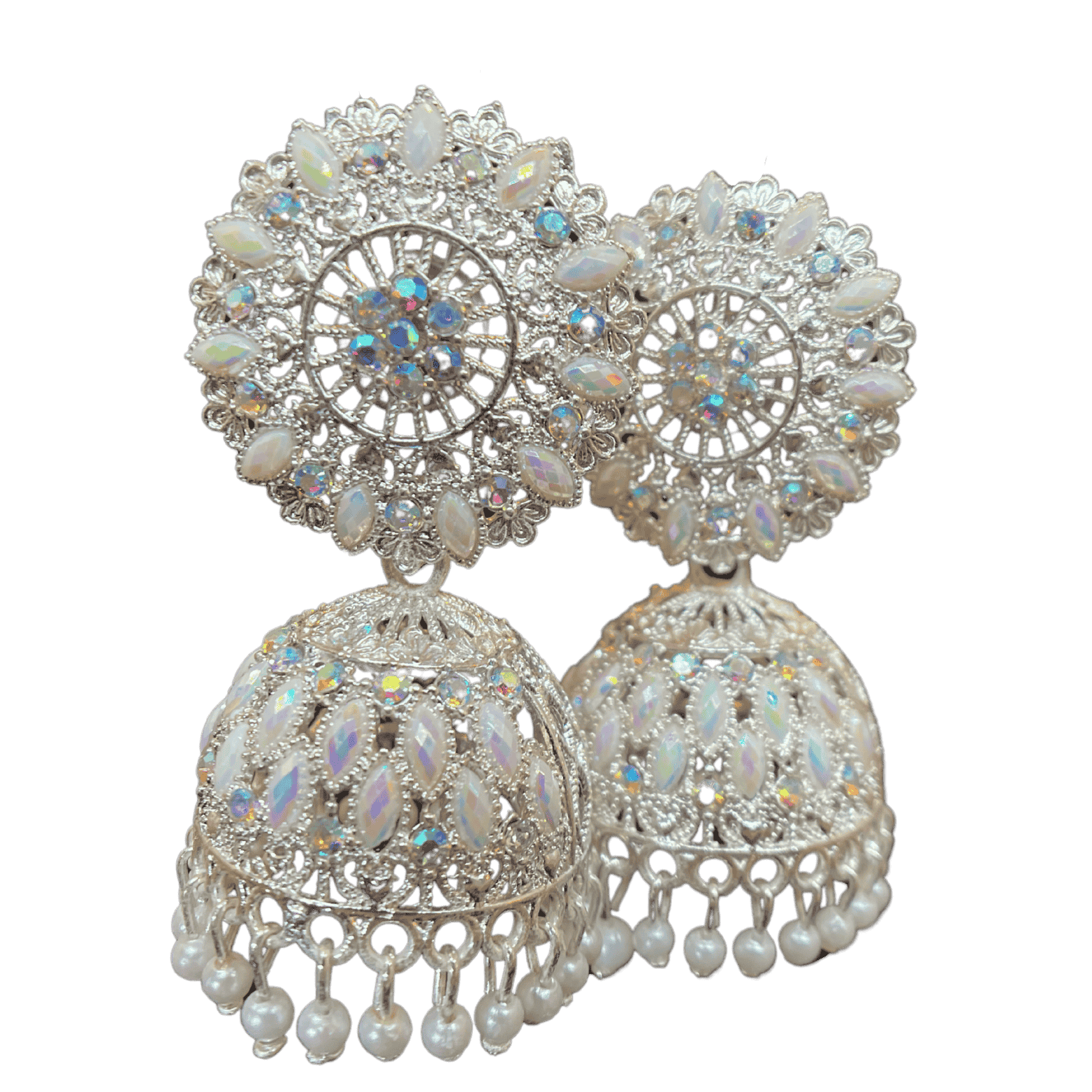 Traditional White Floral Jhumka Earings