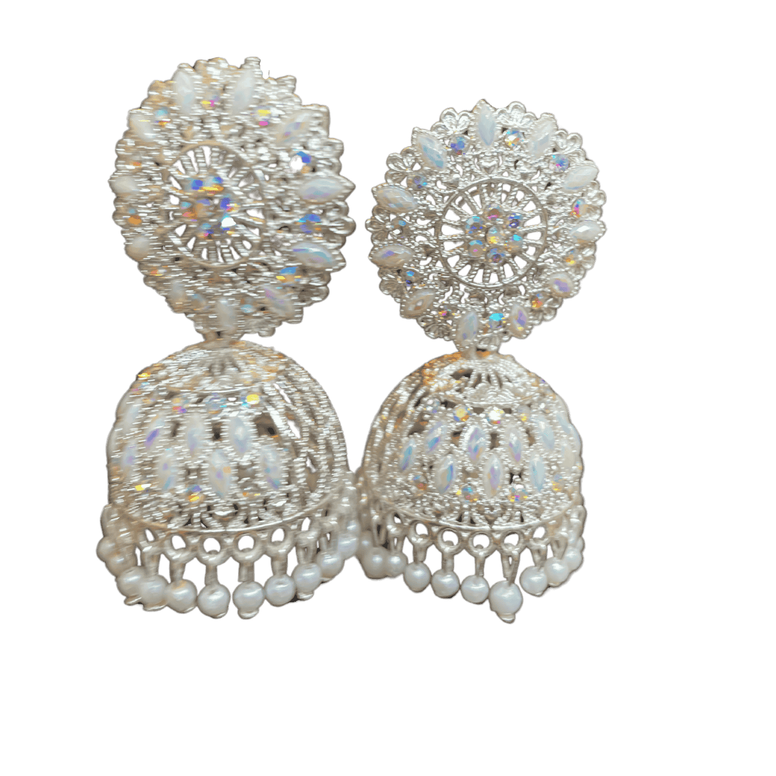 Traditional White Floral Jhumka Earings