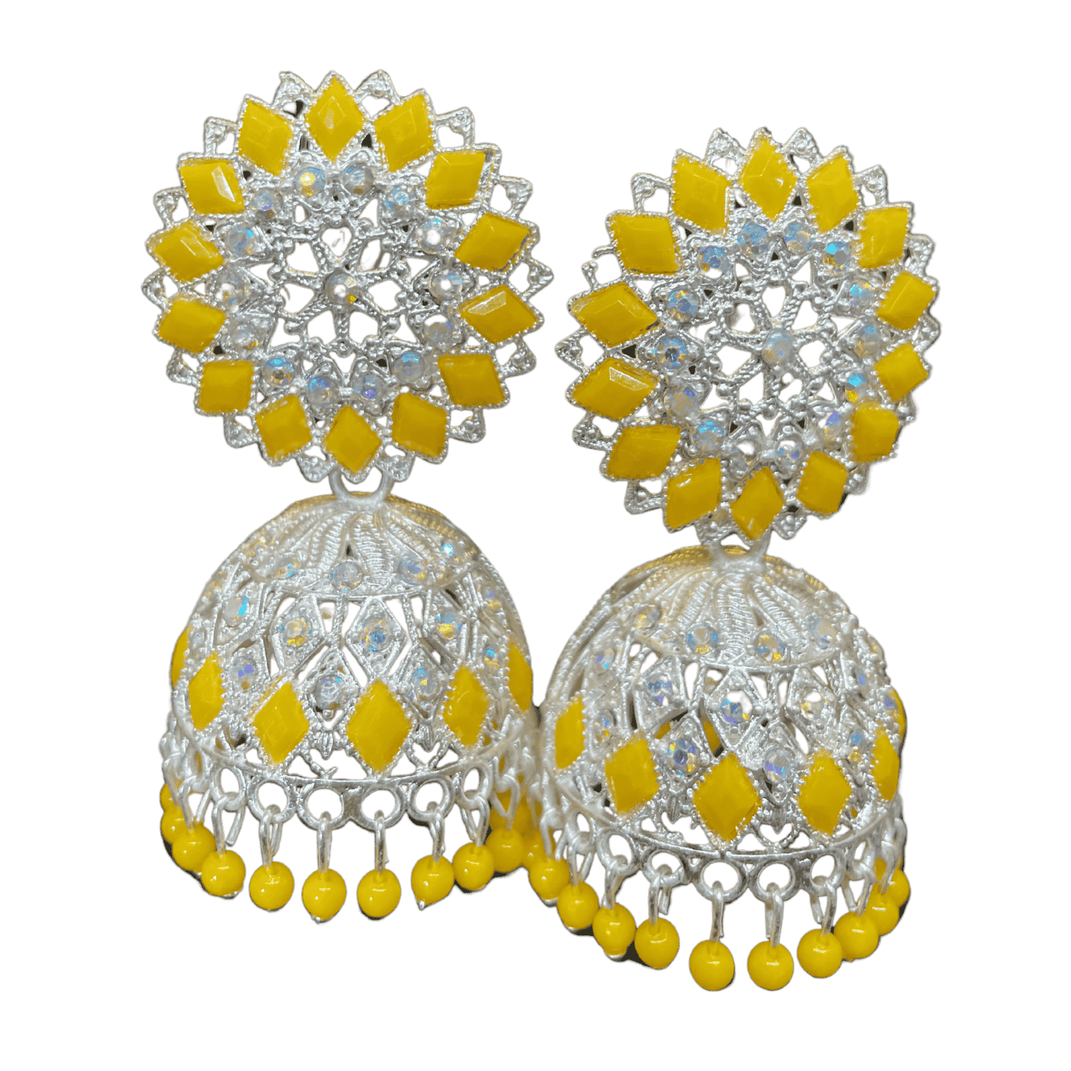 Traditional Yellow Floral Jhumka Earings